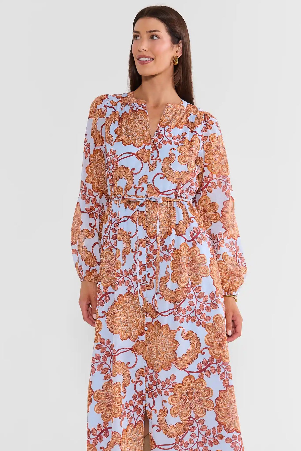 Light Blue Paisley Printed Midi Dress