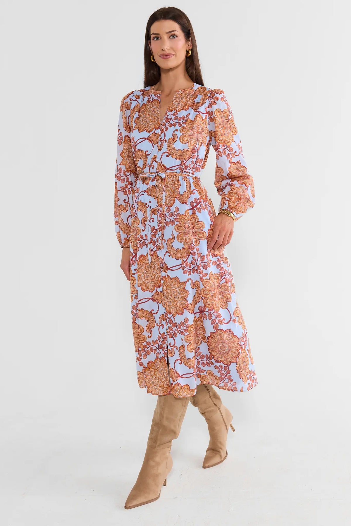 Light Blue Paisley Printed Midi Dress