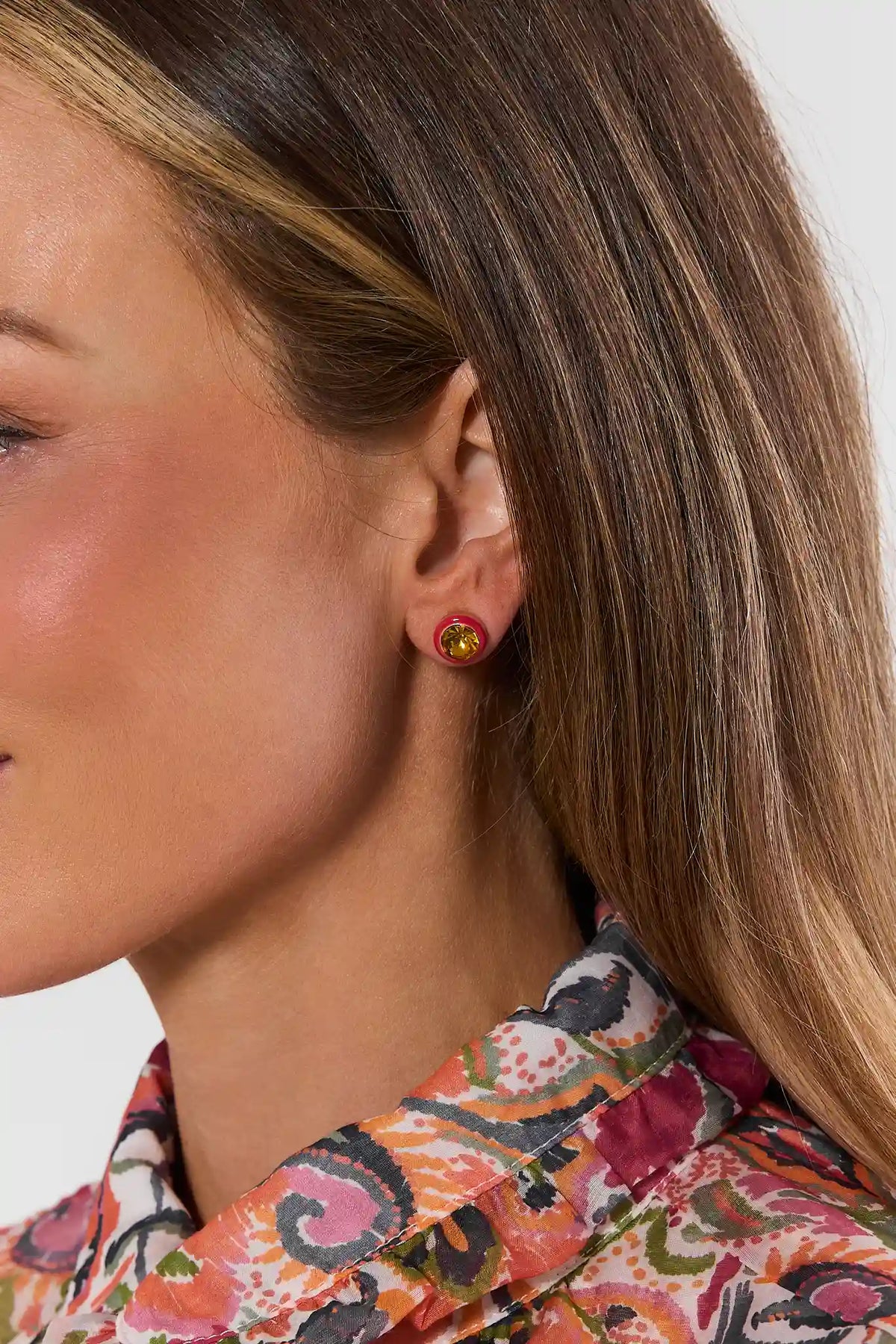 Pink Circle Stone Stud Earrings