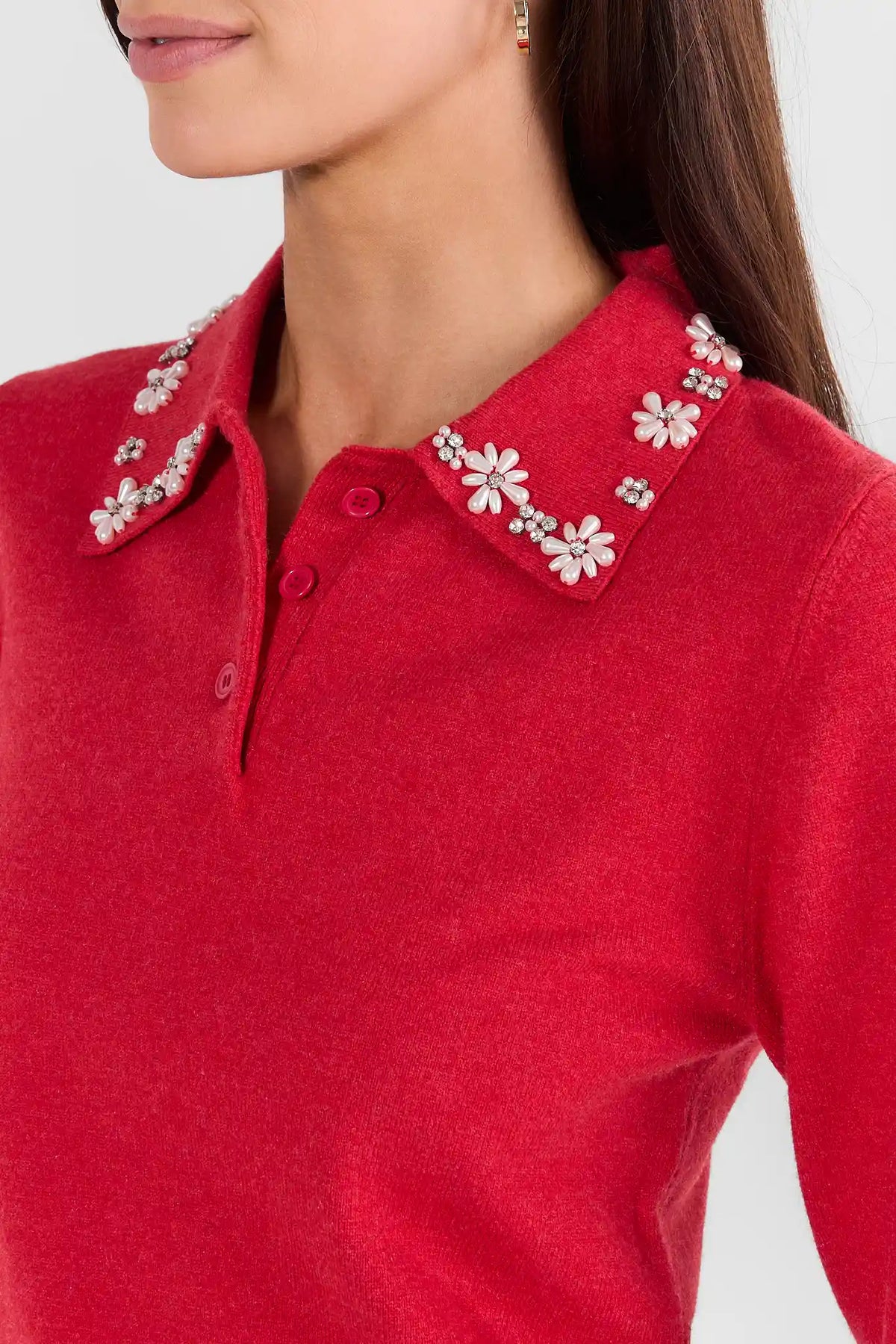 Red Embellished Collar Sweater