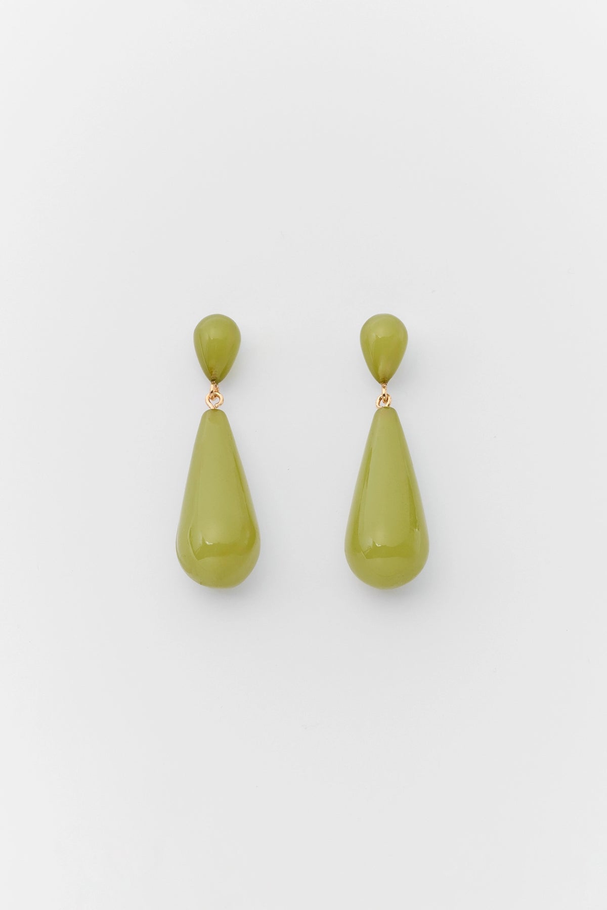 Olive Green Resin Teardrop Drop Earrings - Flat Lay | Avara