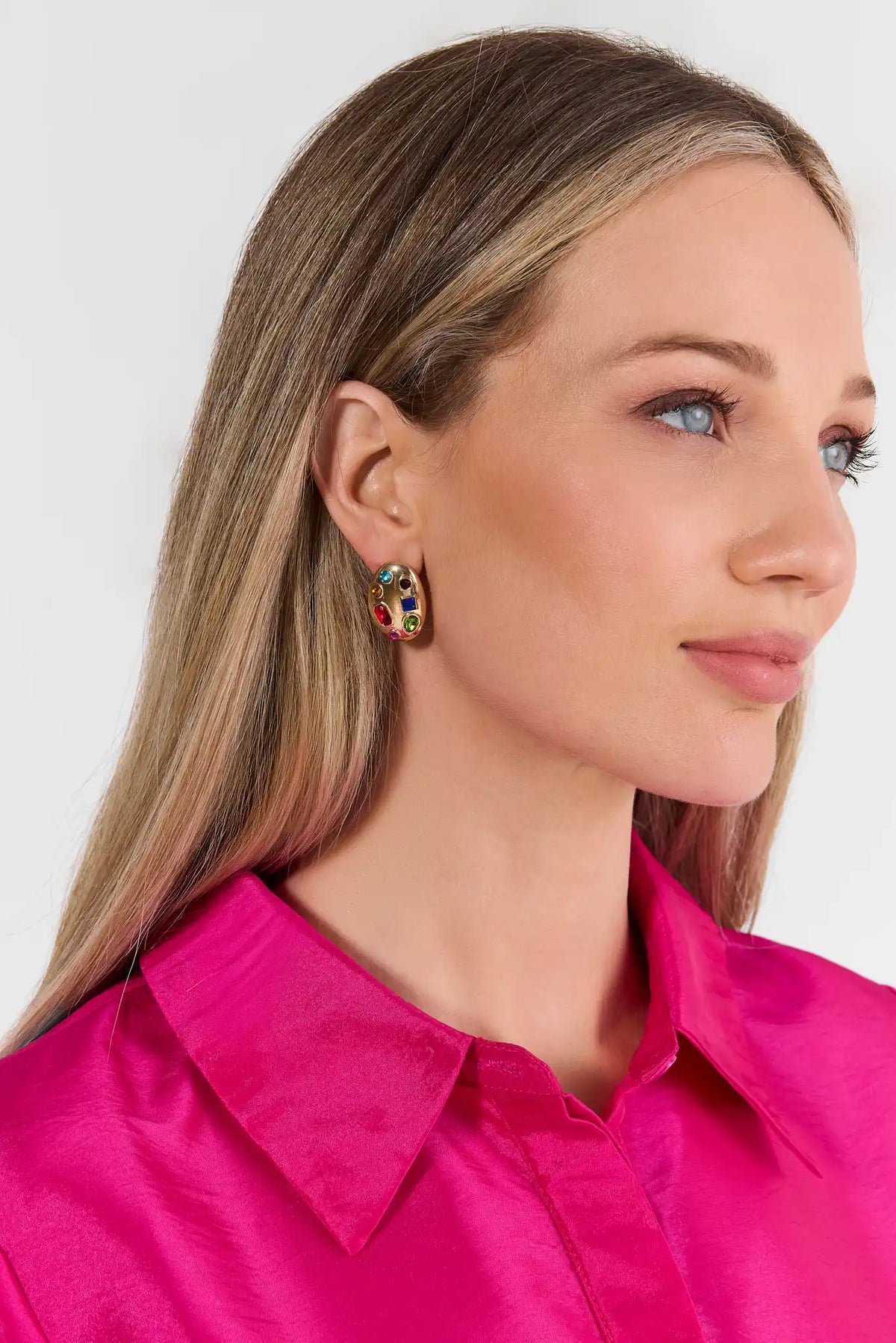 Gold Multi Stone Stud Earrings
