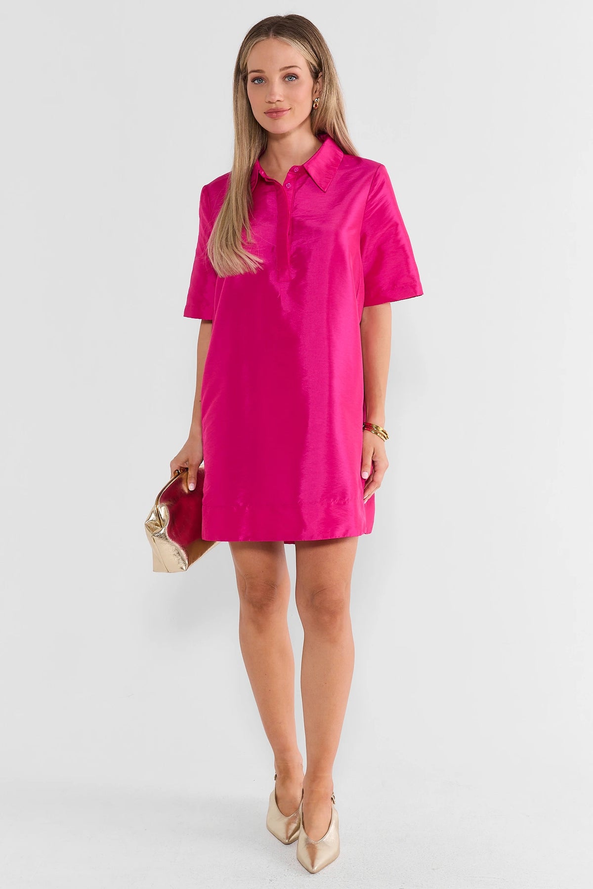 Fuchsia Collared Short Dress