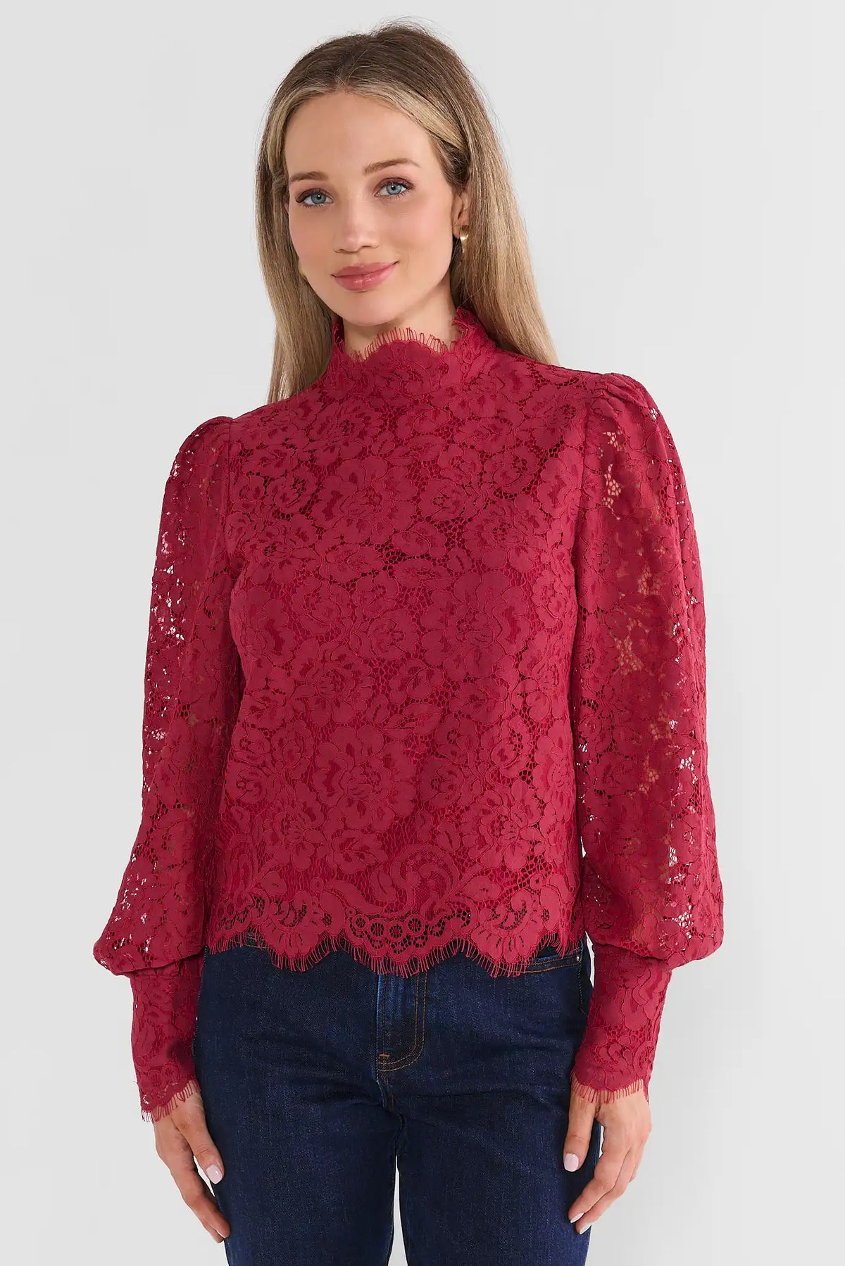 Gloria Maroon Lace Overlay Top