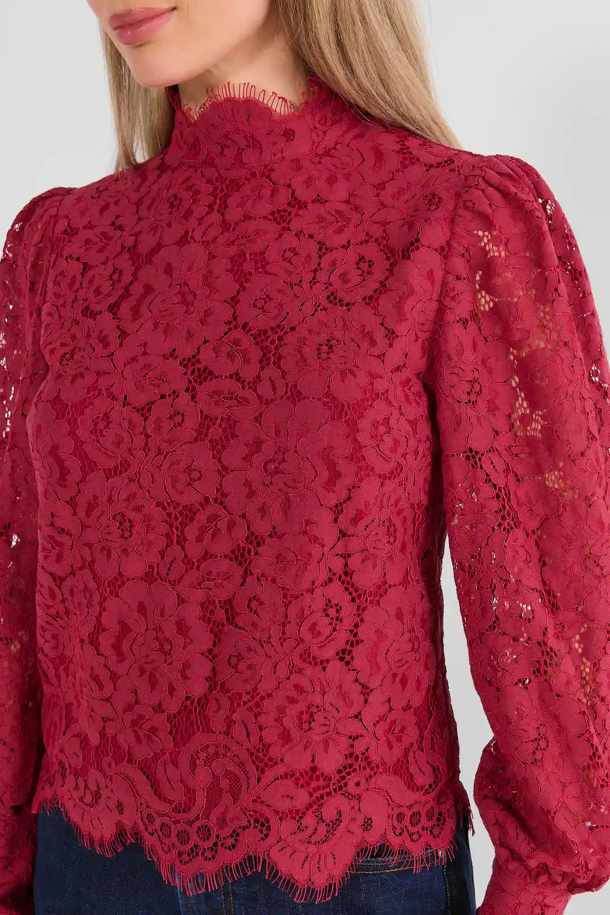 Gloria Maroon Lace Overlay Top
