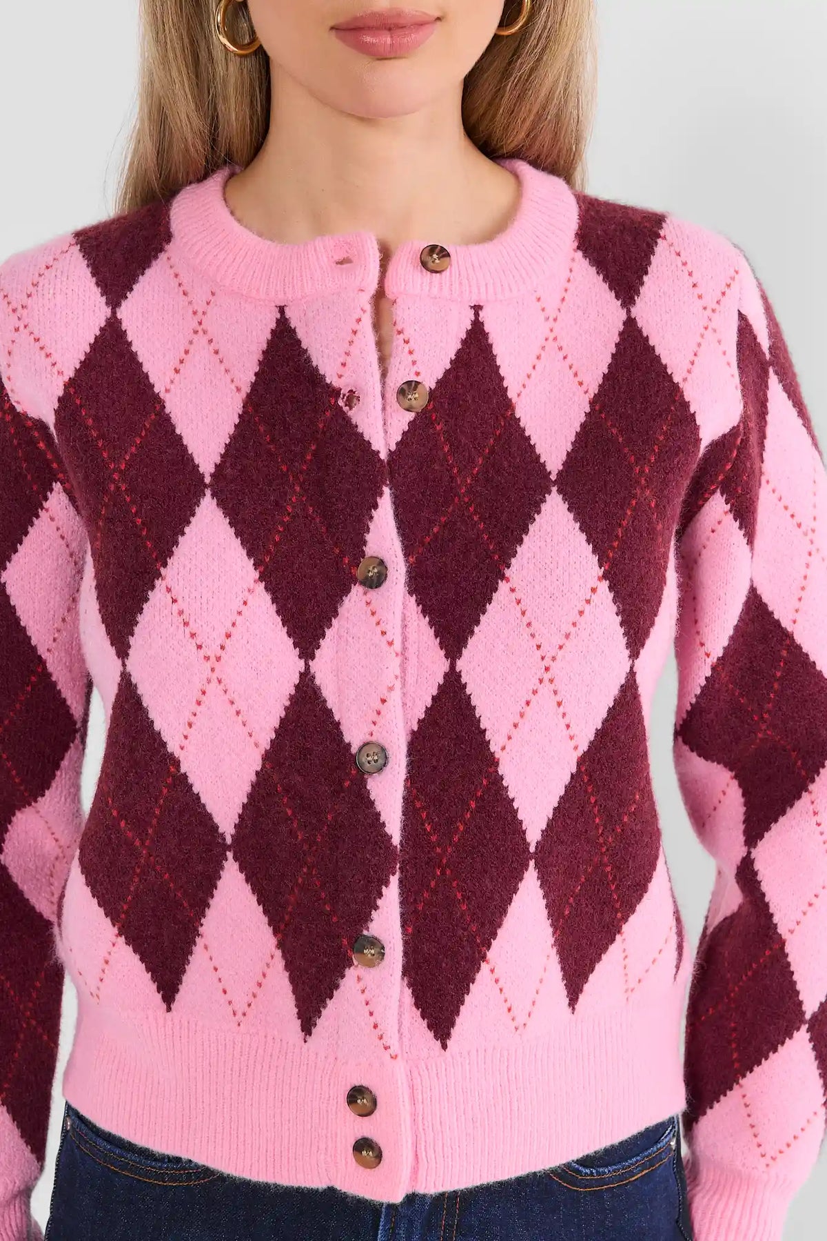 Pink Argyle Print Cardigan