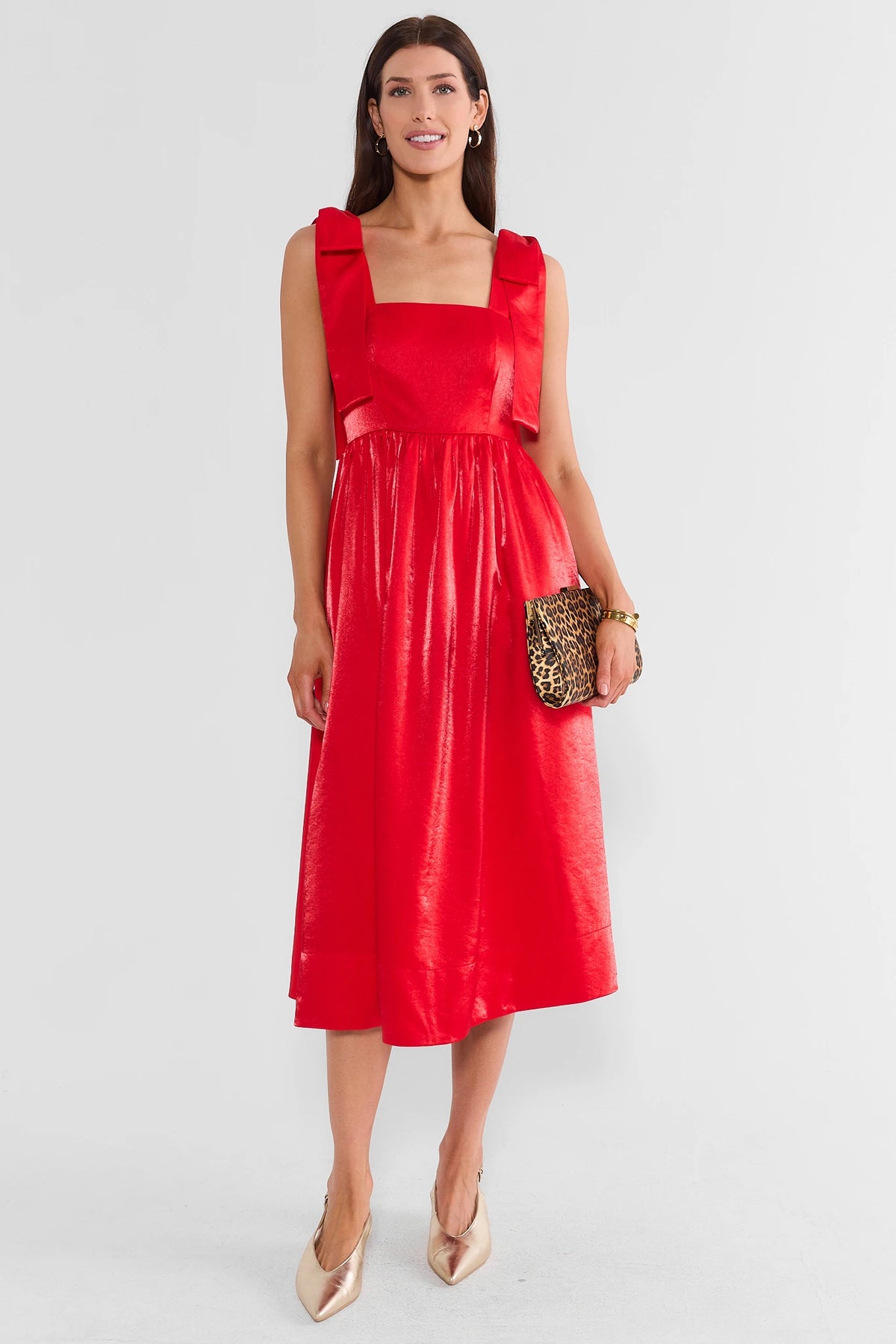 Scarlet Red Bow Detail Midi Dress