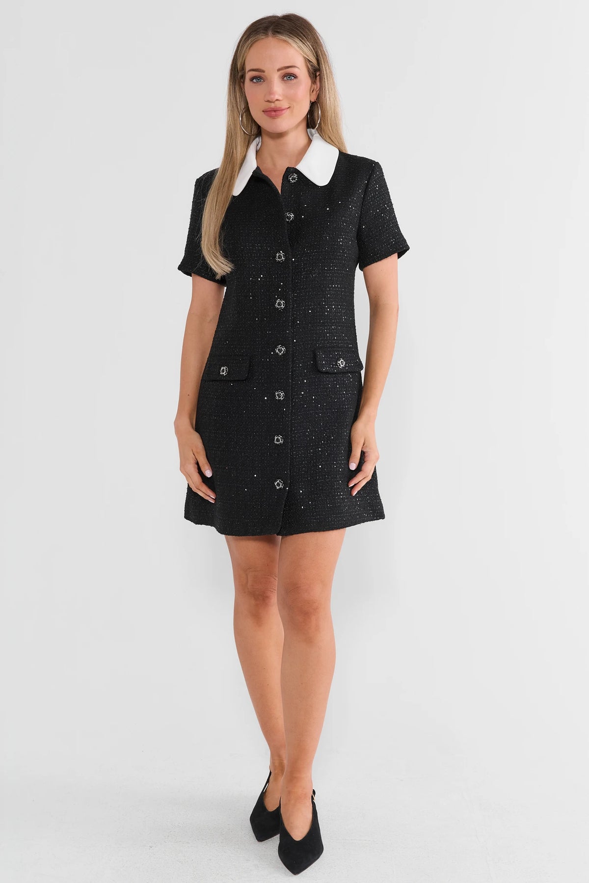 Black Contrast Collar Short Dress
