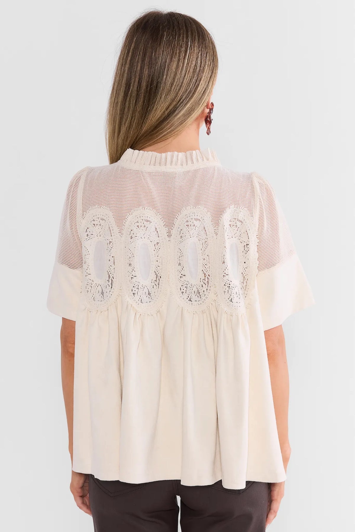 Gabrielle Ivory Mesh Embroidered Top