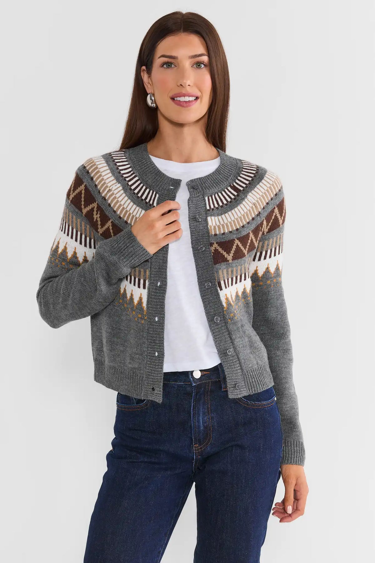 Alyssa Grey Fair Isle Cardigan