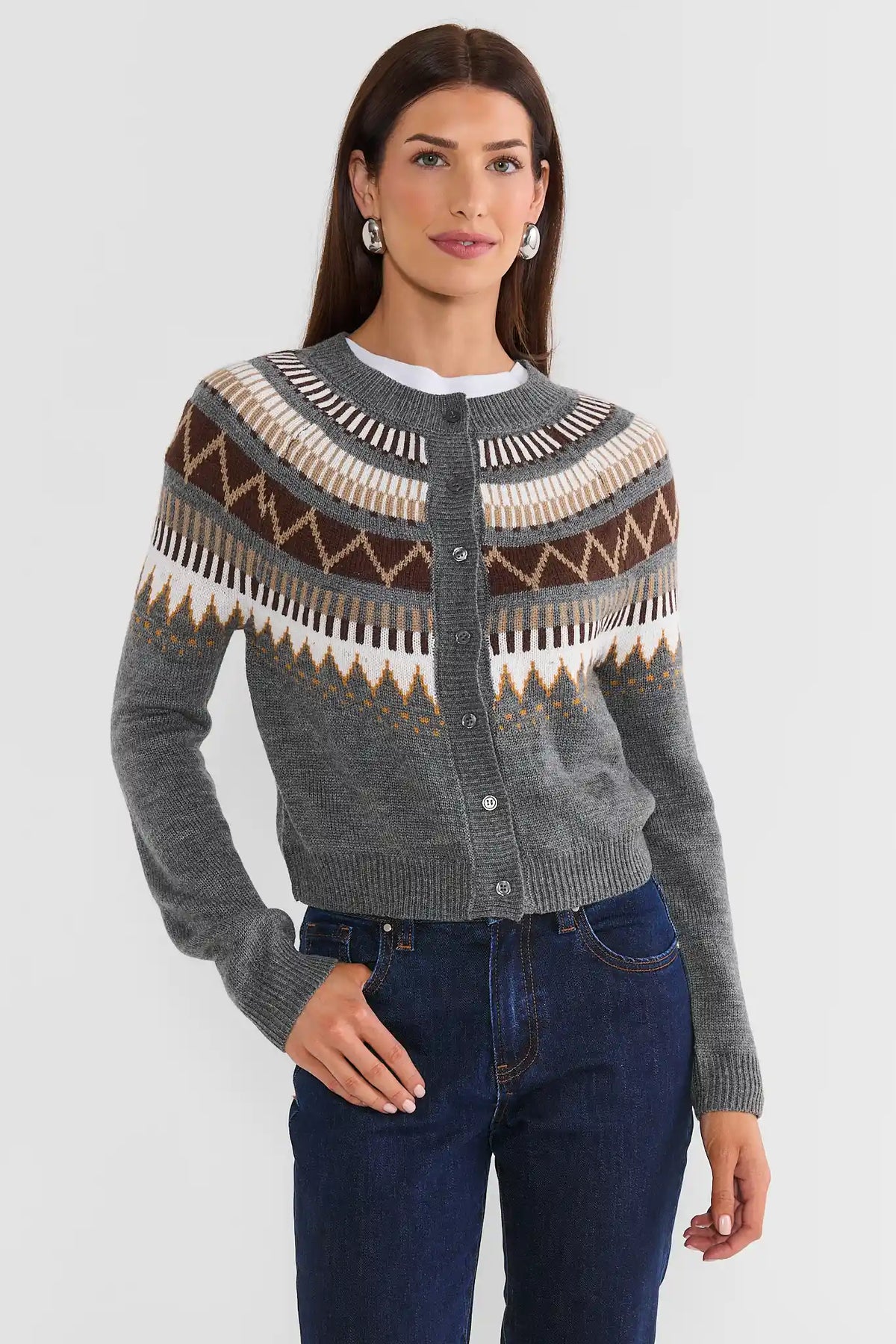 Alyssa Grey Fair Isle Cardigan