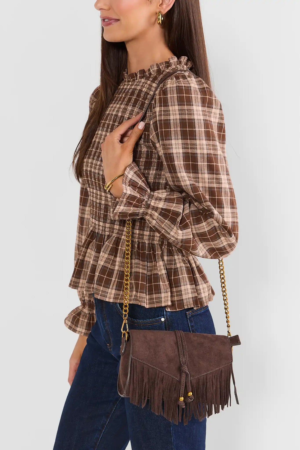 Brown Fringe Detail Crossbody Bag