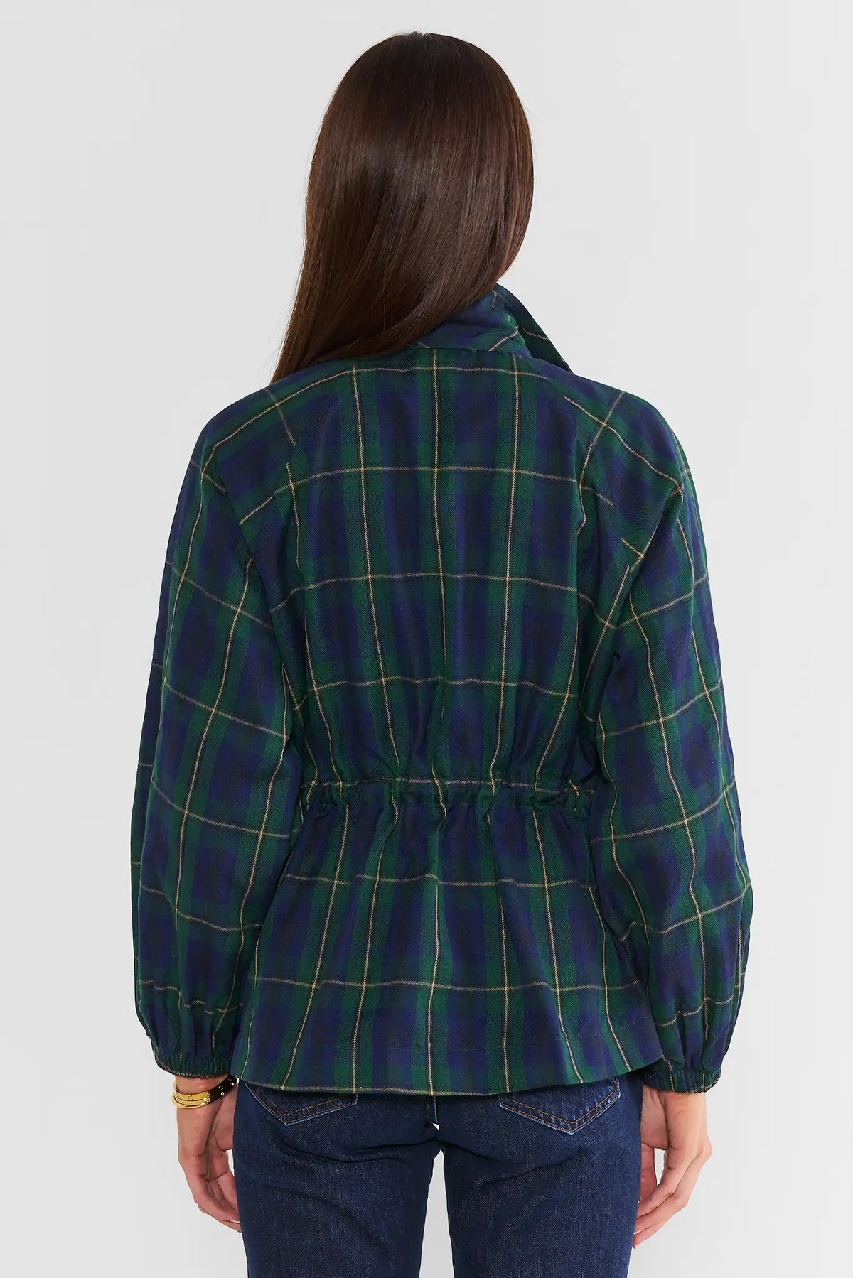 Navy Plaid Zip Up Jacket