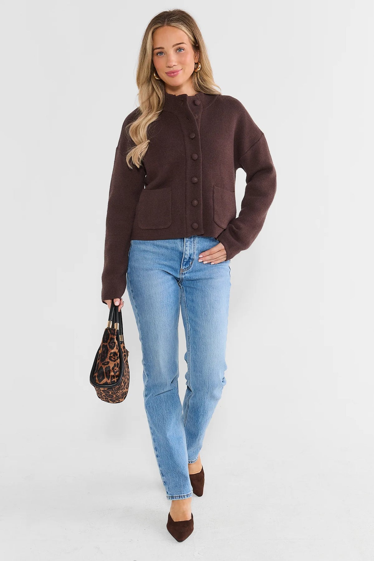 Brown Button Front Cardigan