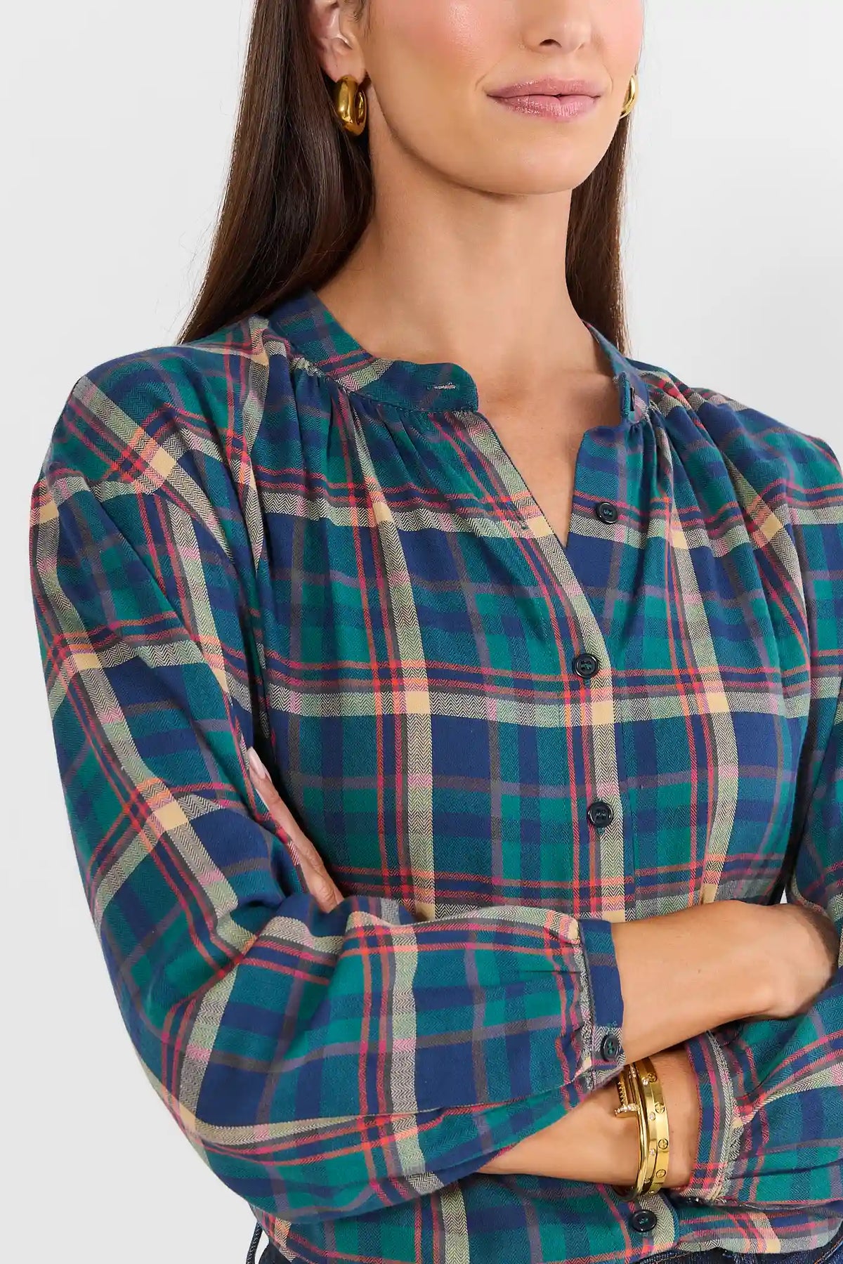 Green Plaid Button Up Top