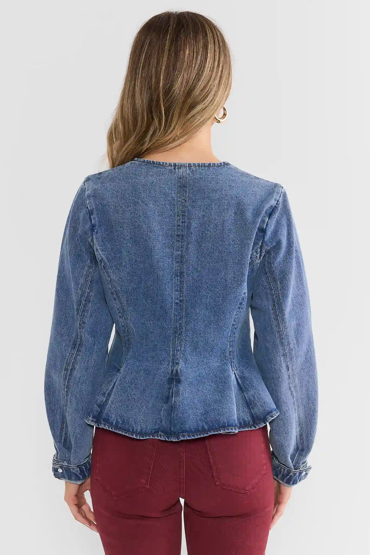 Medium Wash Denim Peplum Jacket