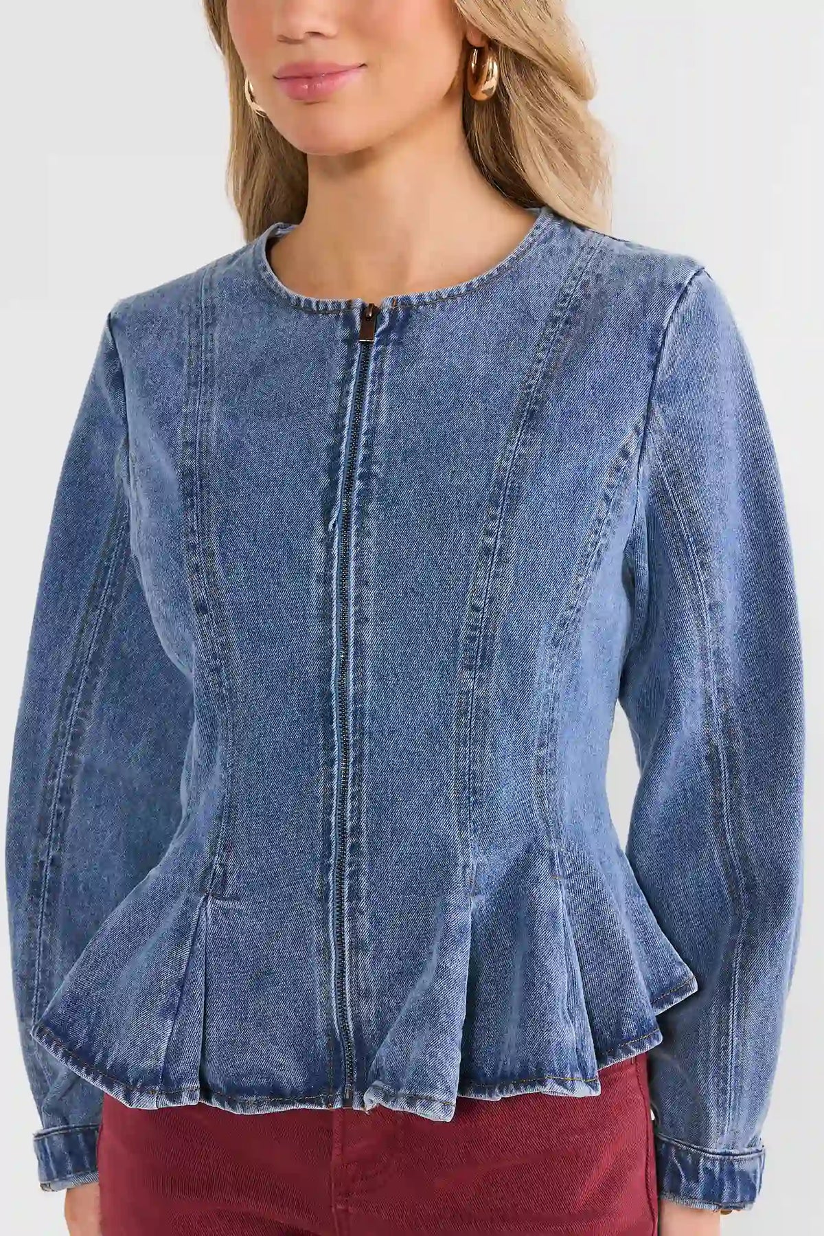 Medium Wash Denim Peplum Jacket