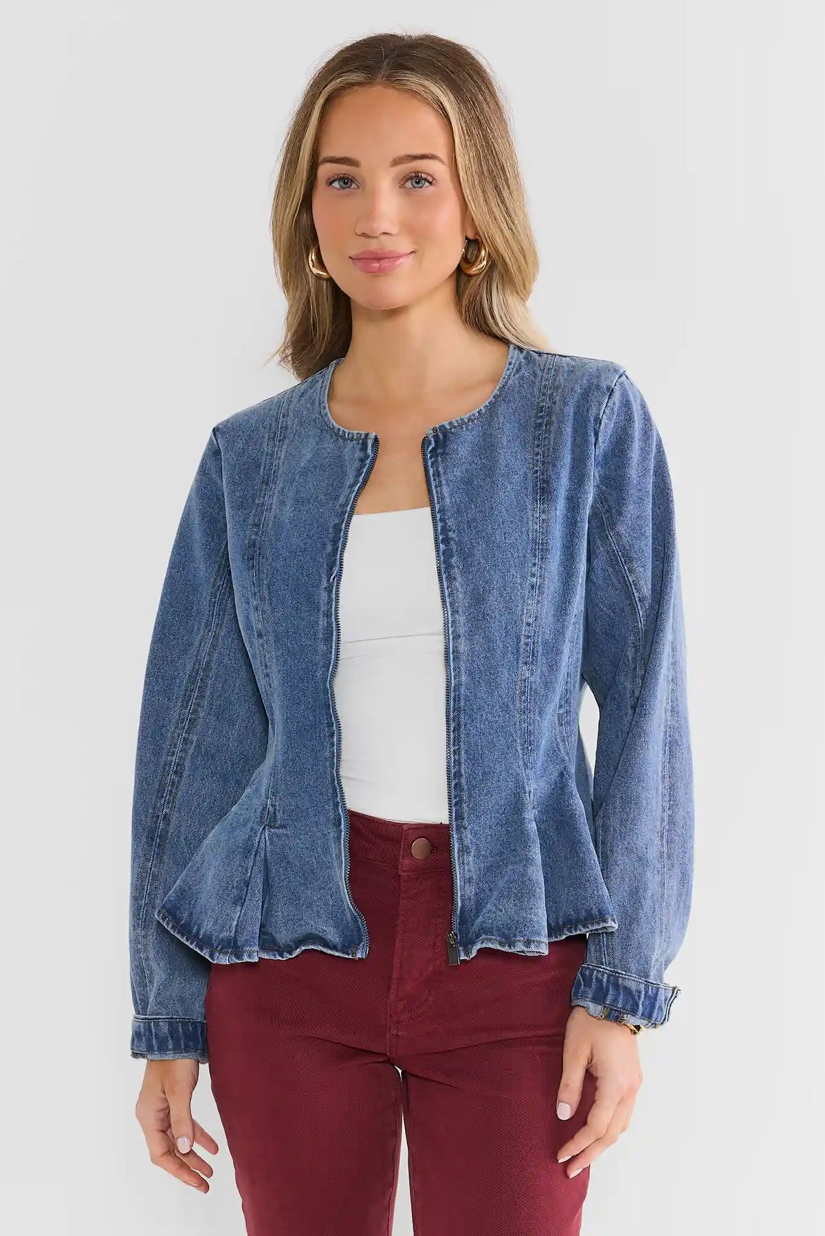 Medium Wash Denim Peplum Jacket