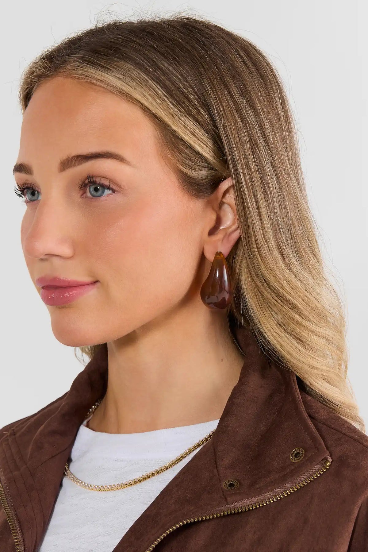 Brown Tortoise Teardrop Stud Earrings
