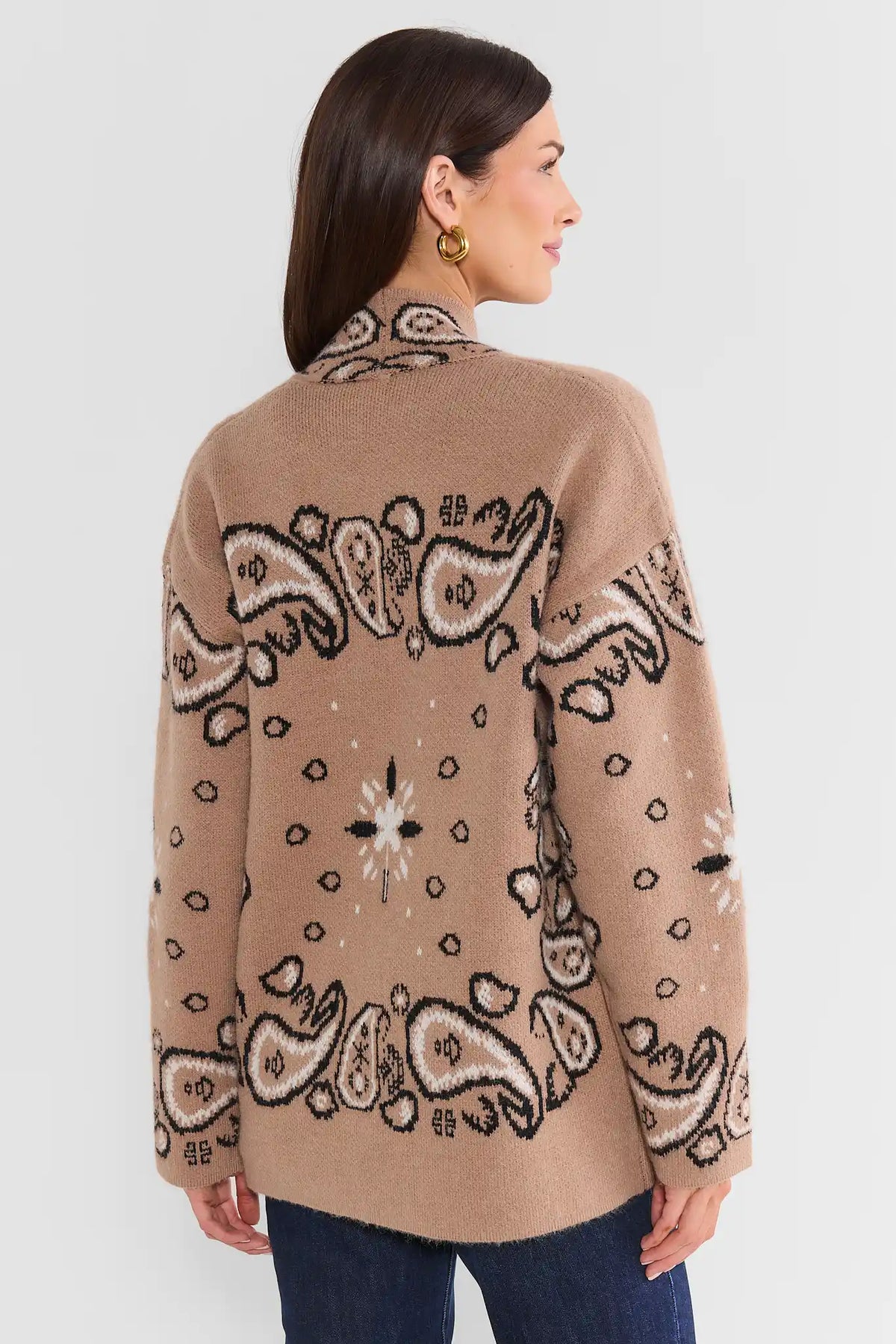Bandana Print Open Front Cardigan