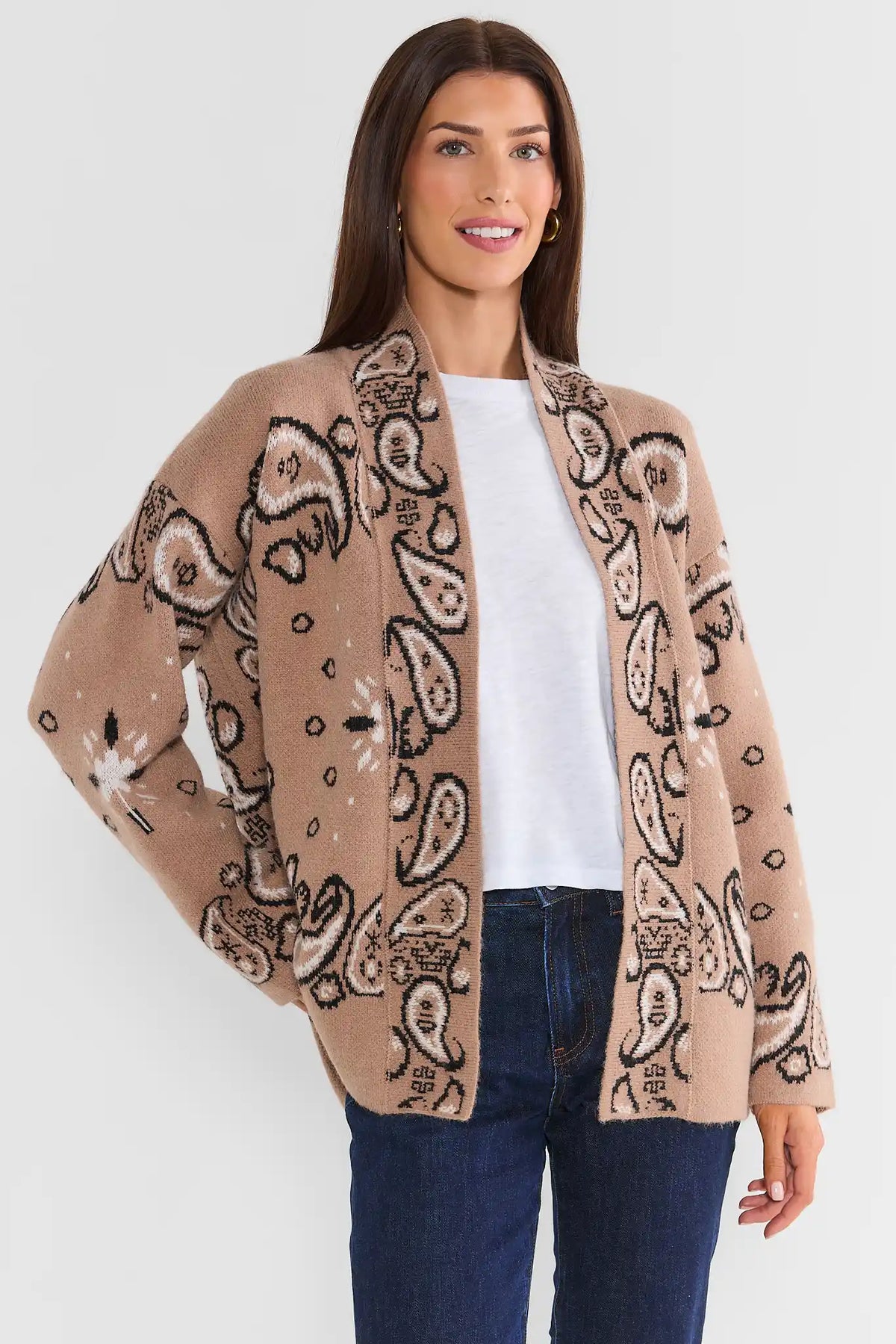 Bandana Print Open Front Cardigan