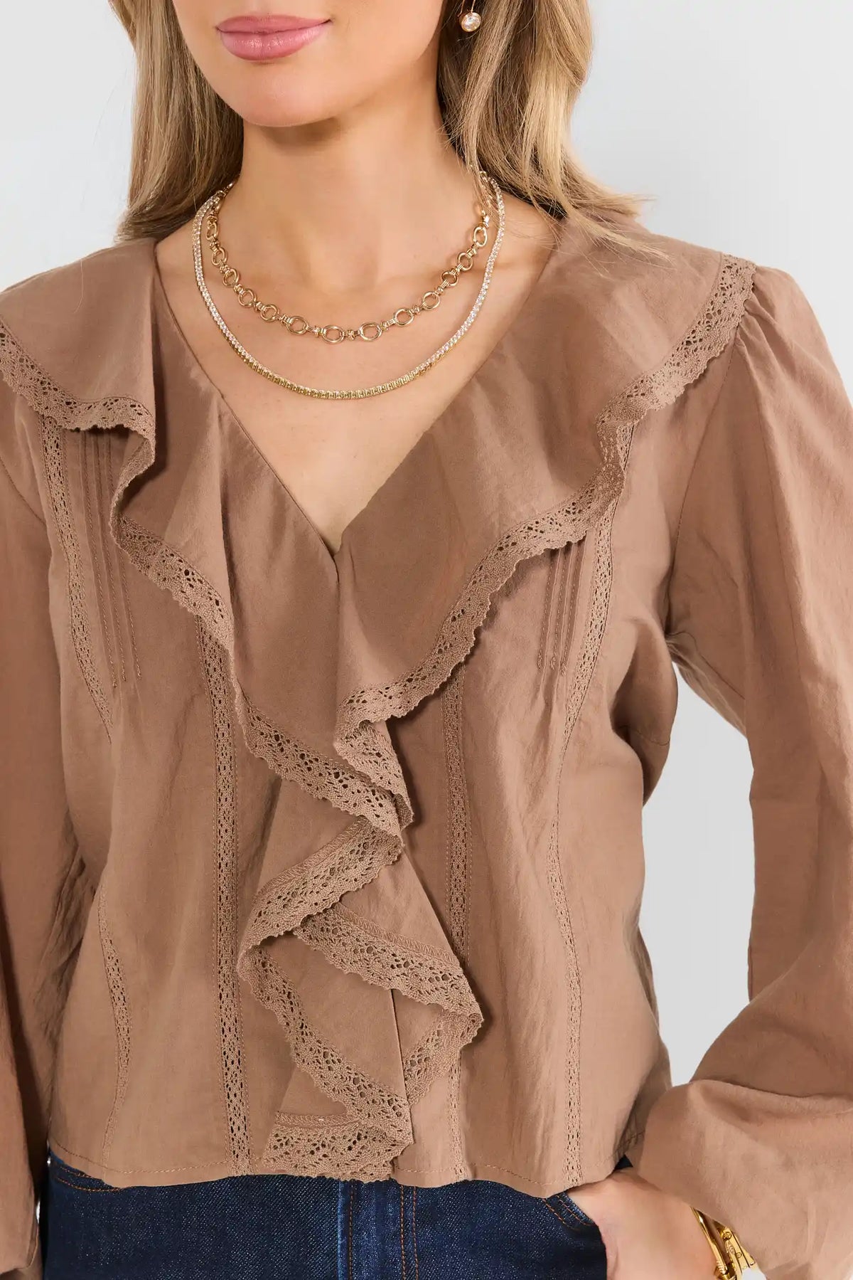 Brown Ruffle Detail Top