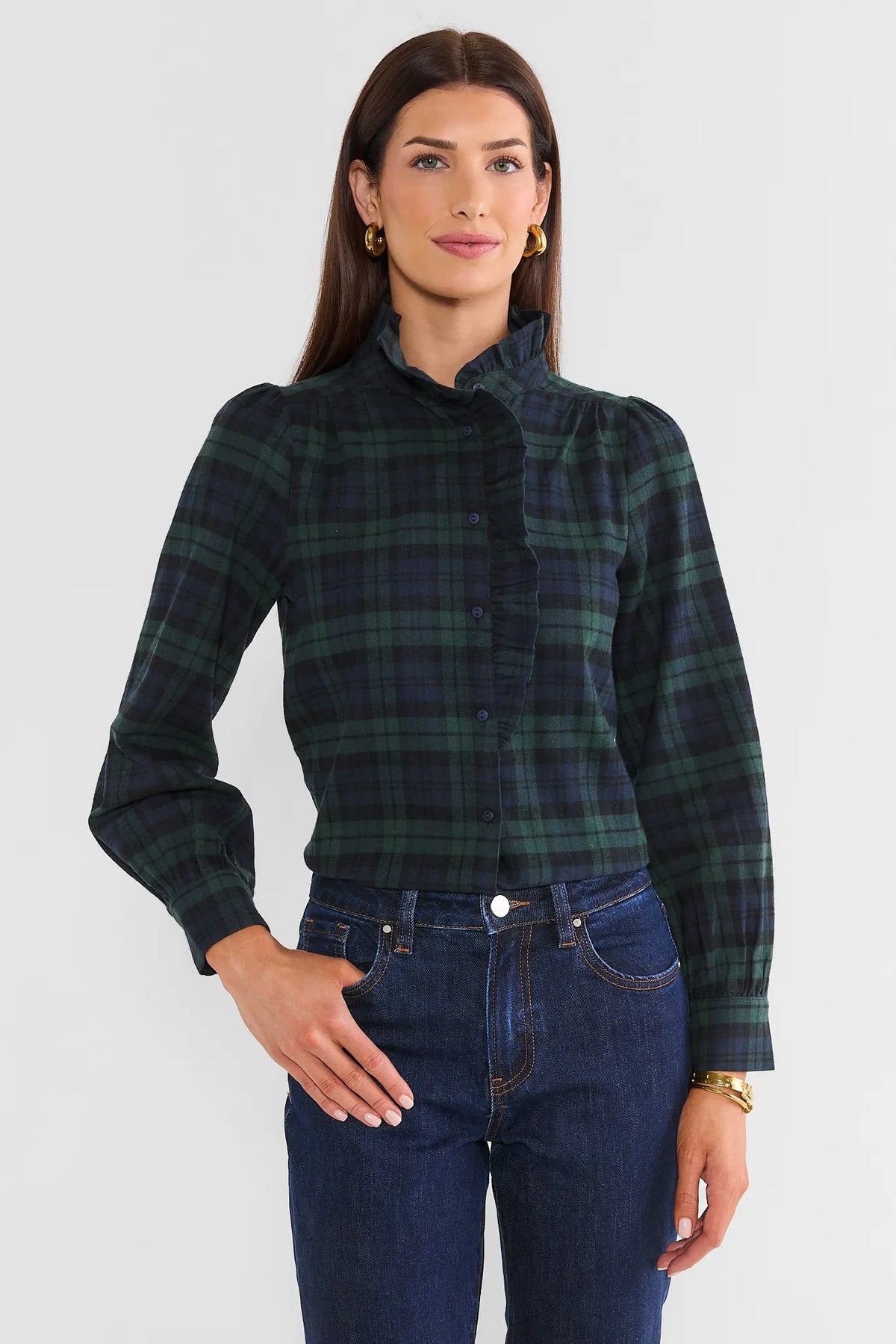 Jessa Black Watch Plaid Top