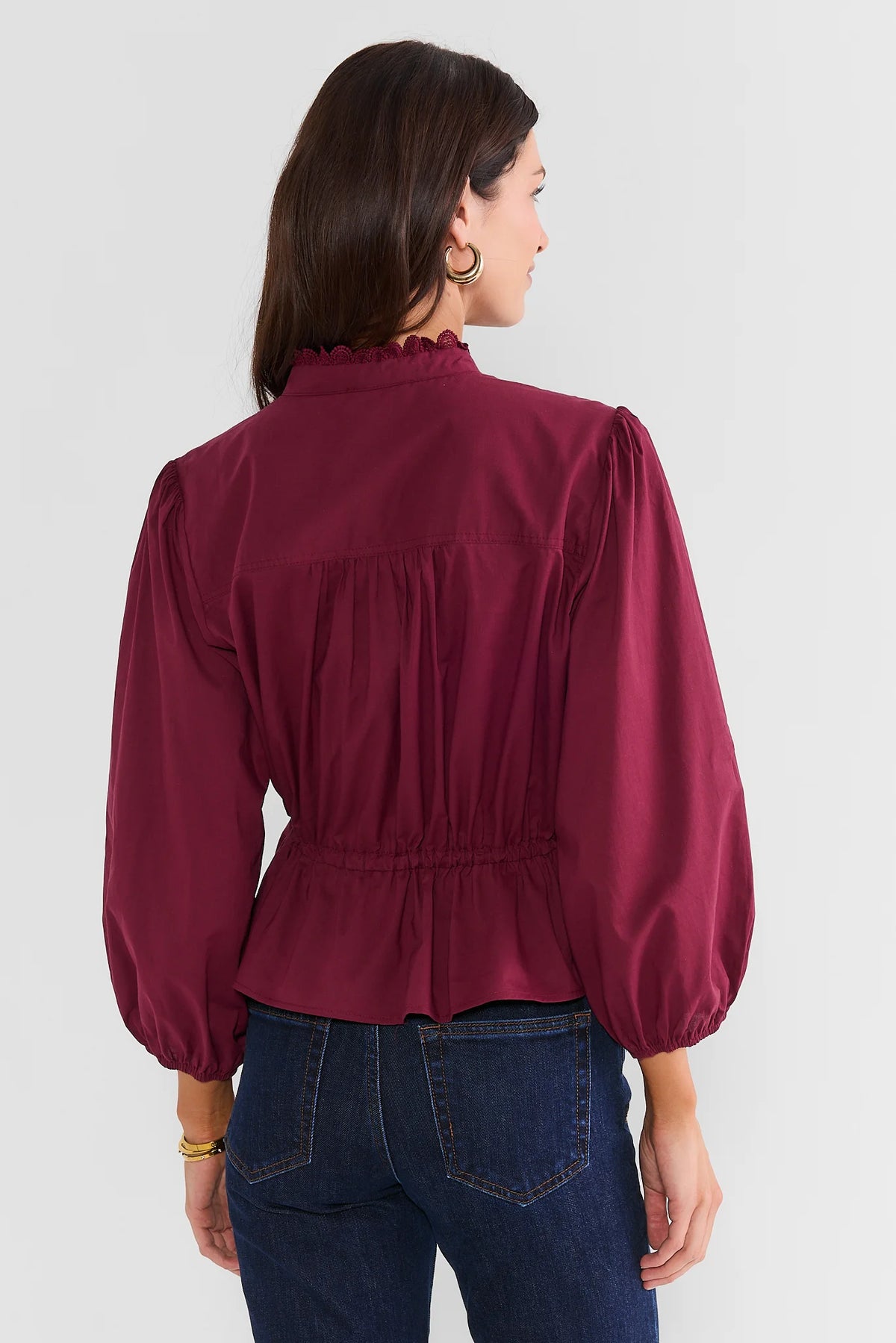 Burgundy Button Up Tie Waist Top