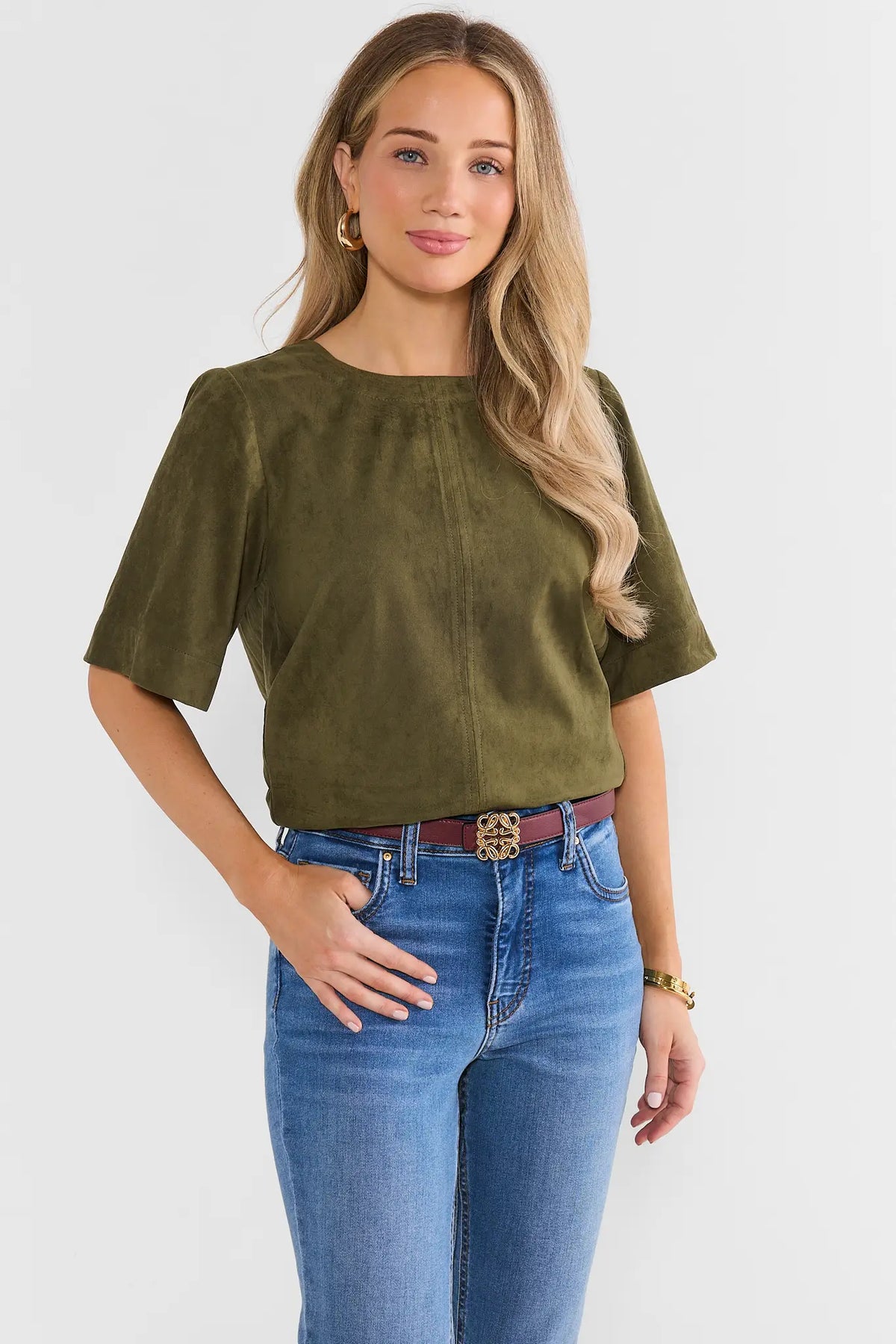 Olive Green Faux Suede Top