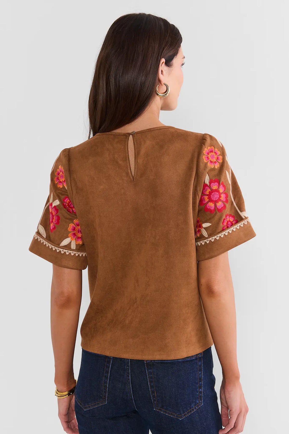 Brown Floral Embroidered Top by THML