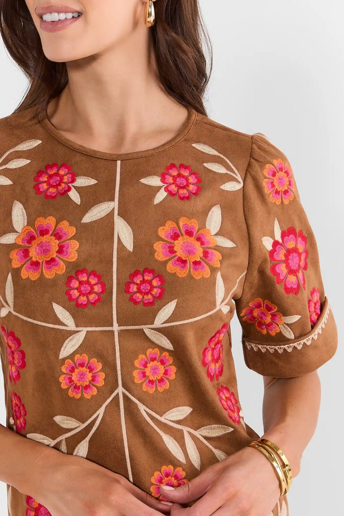 Brown Floral Embroidered Top by THML