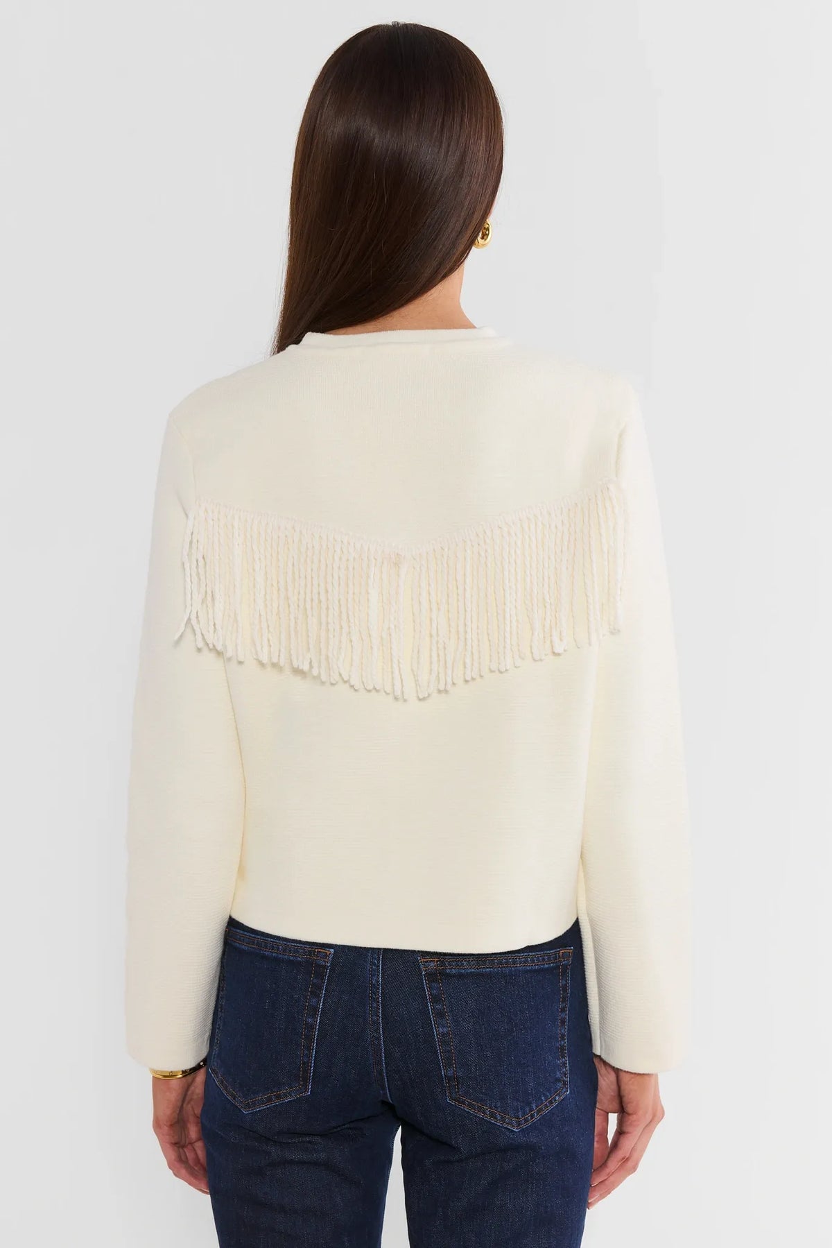 White Fringe Detail Button Up Top