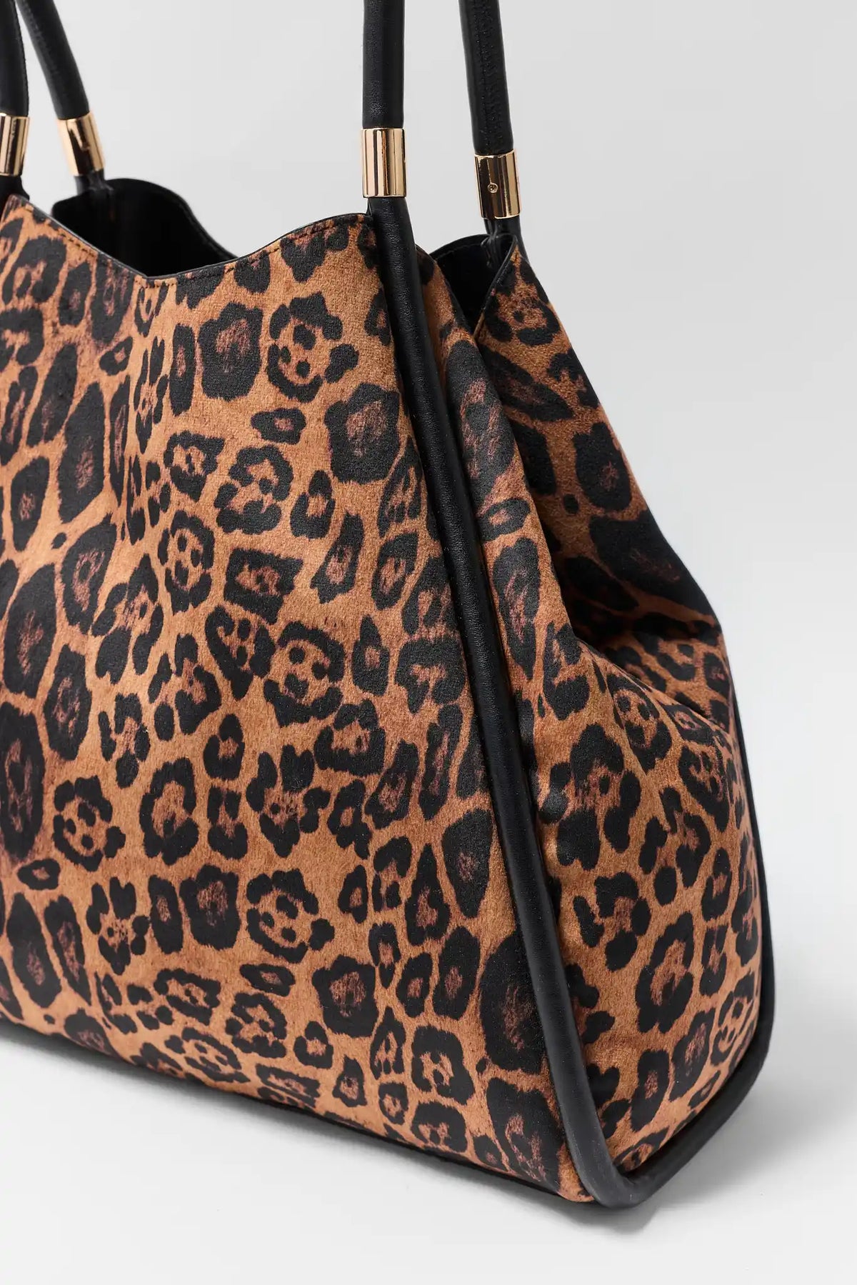 Leopard Faux Suede Shoulder Bag - Print & Gold Hardware Close-Up | Avara