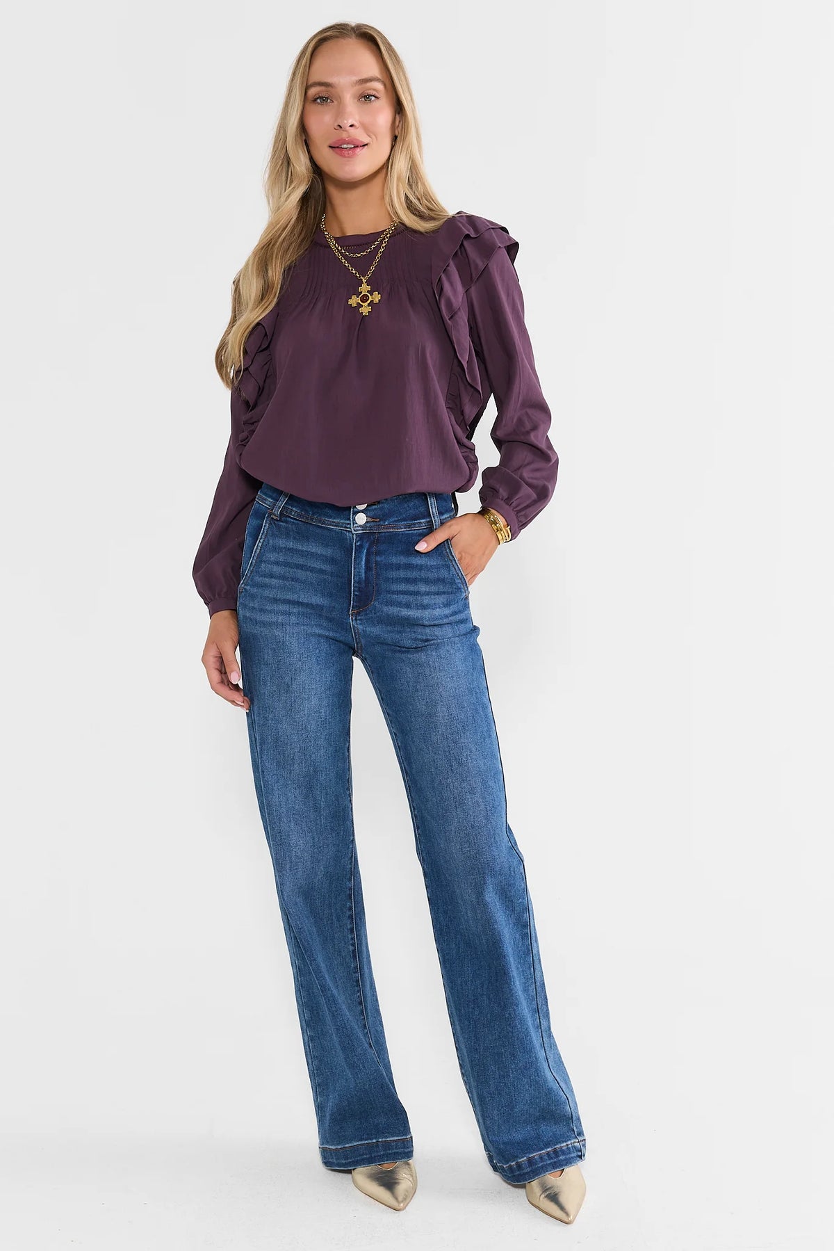 Purple Ruffle Detail Top