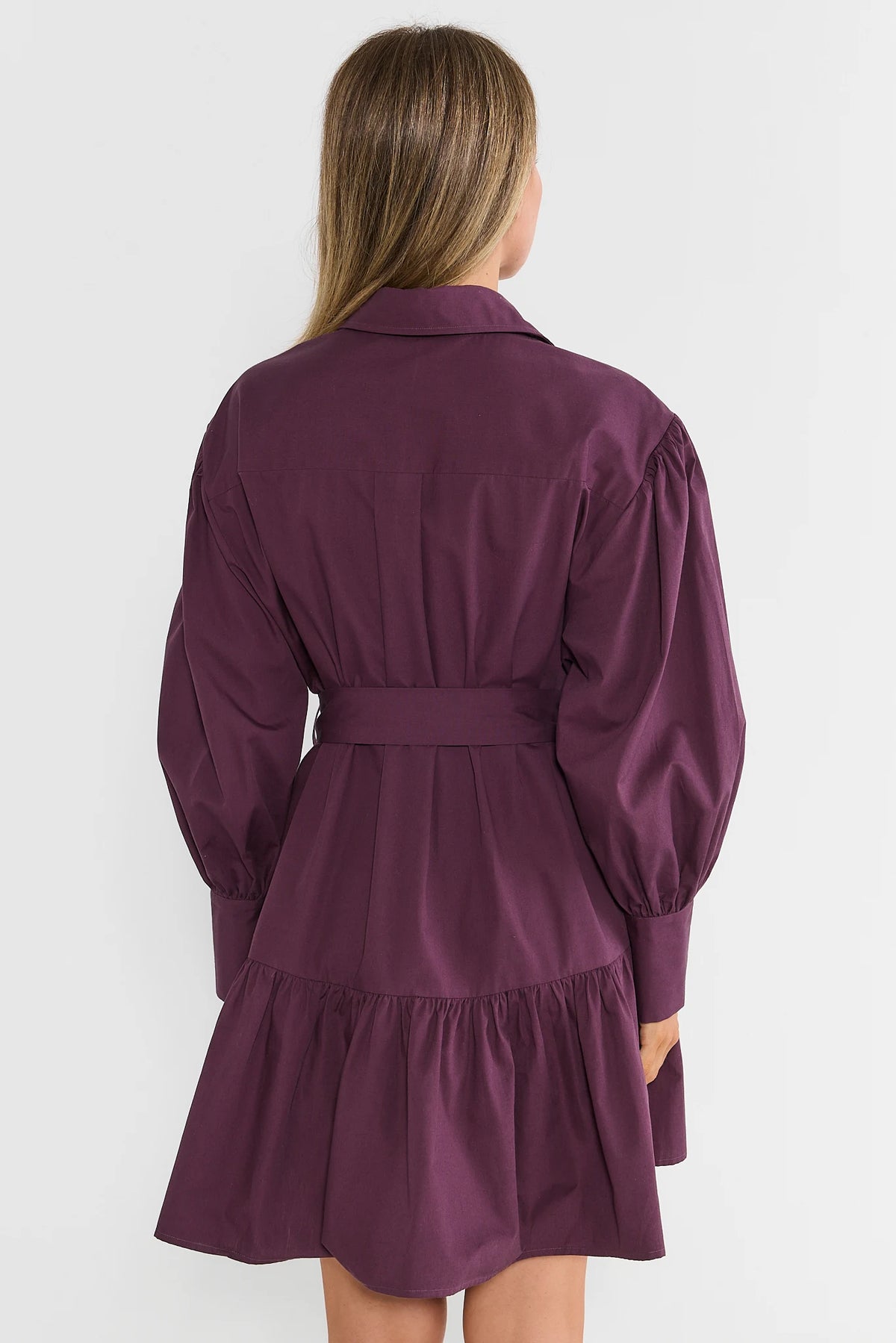 Purple Button Up Belted Short Dress