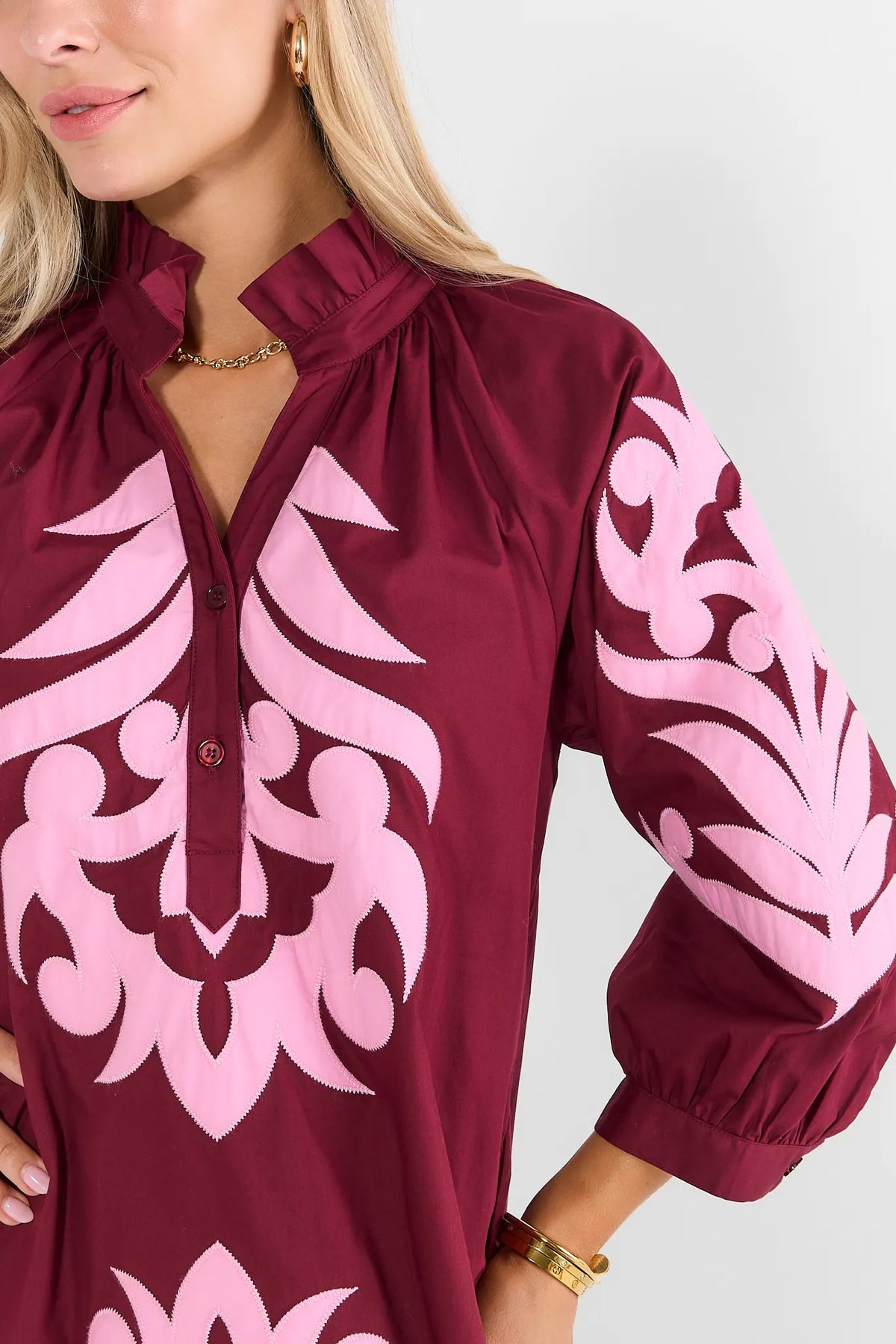 Maroon Embroidered Accent Short Dress
