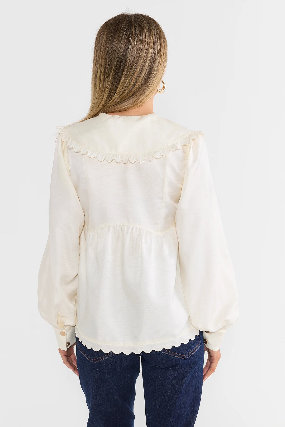 Ivory Scalloped Button Up Top