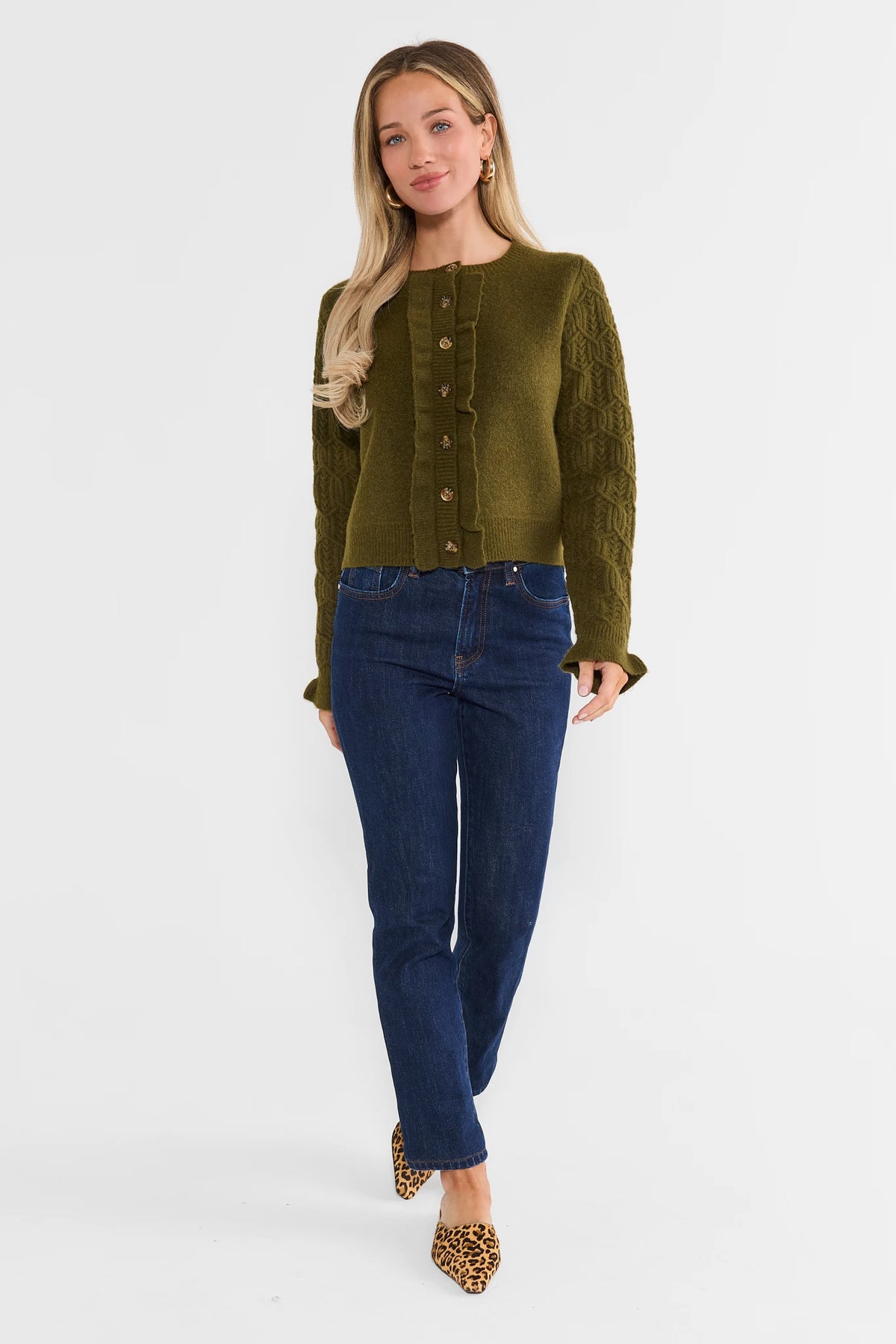 Green Ruffle Cardigan by THML