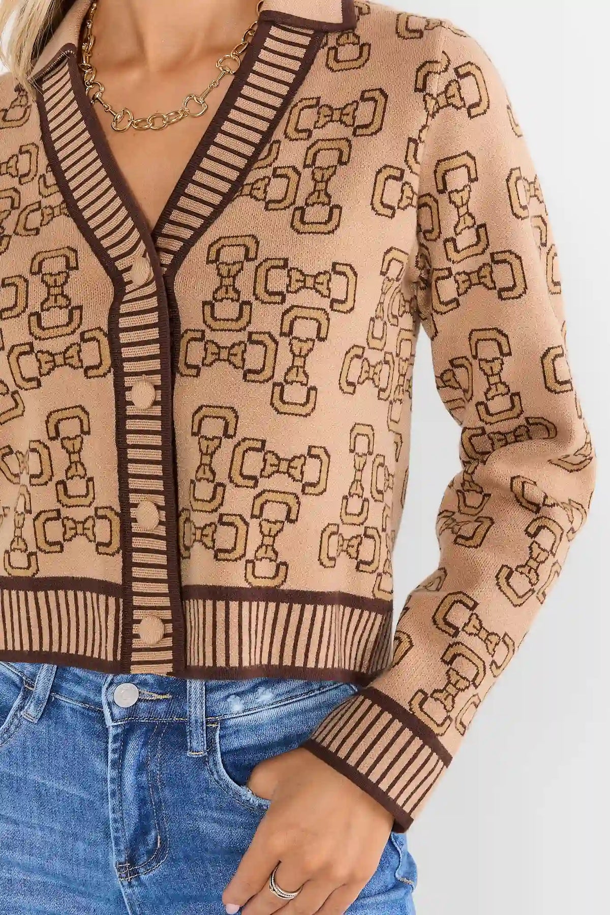Brown Printed Cardigan by THML