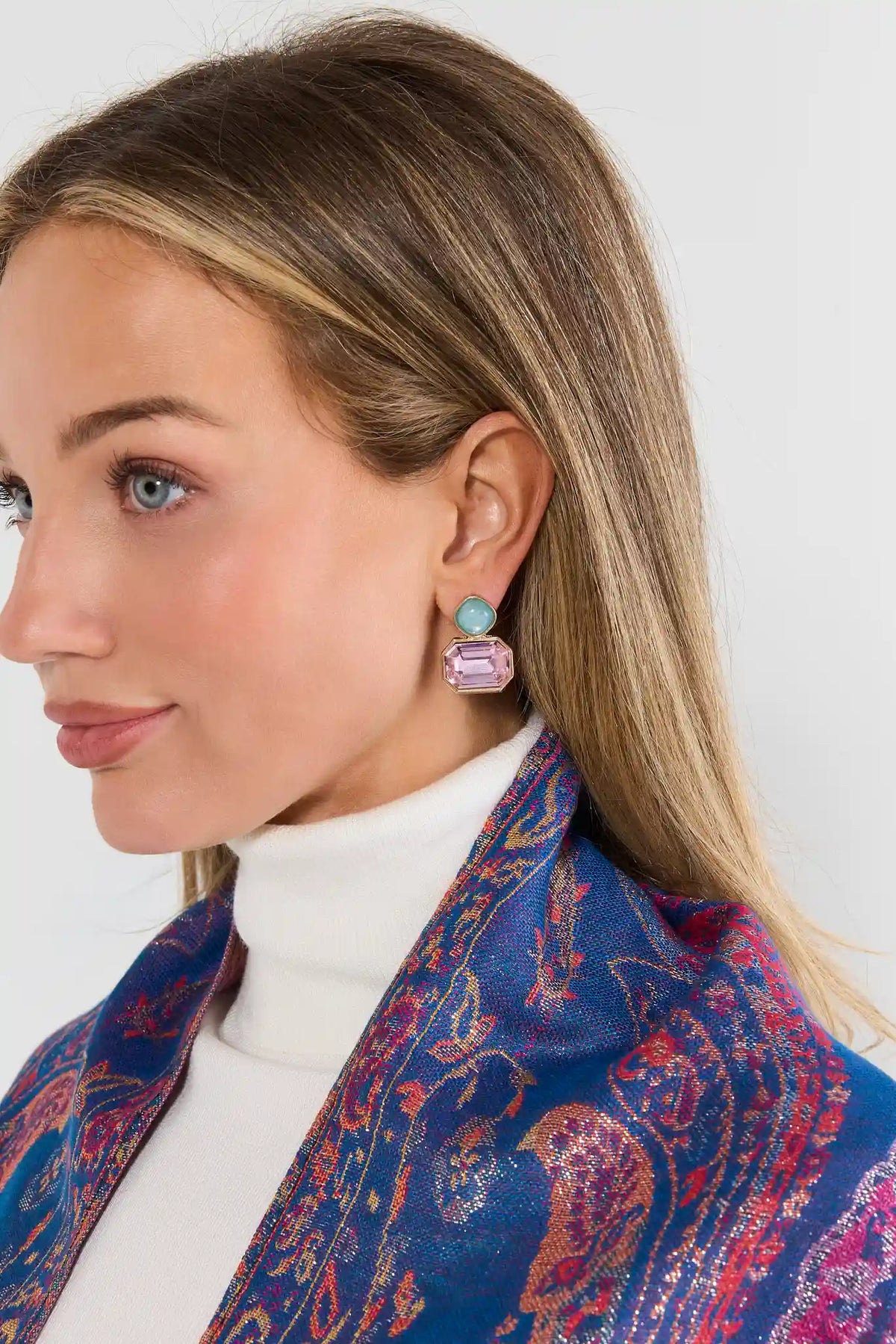 Pink Rhinestone Stacked Stud Earrings