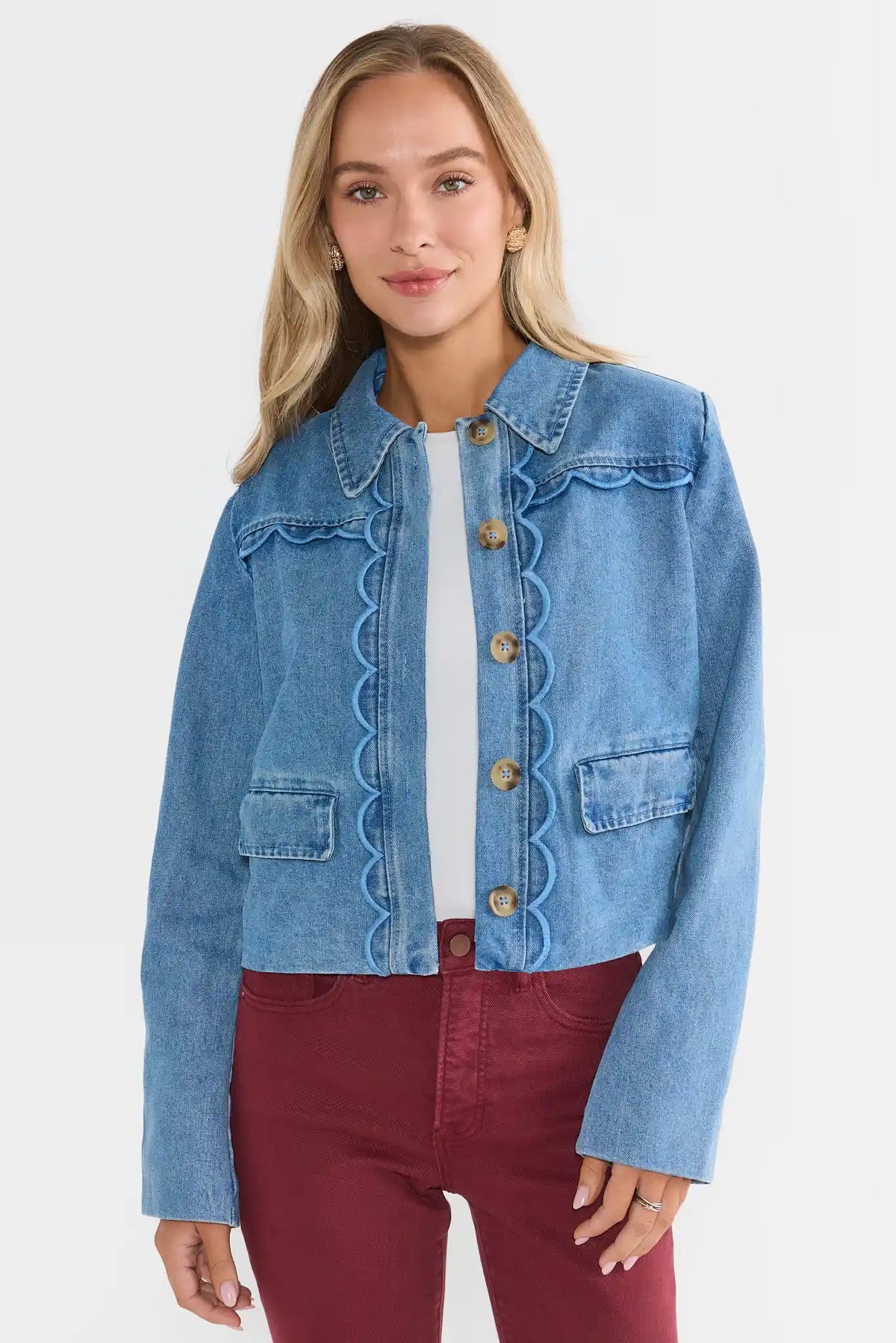 Denim Scalloped Detail Jacket