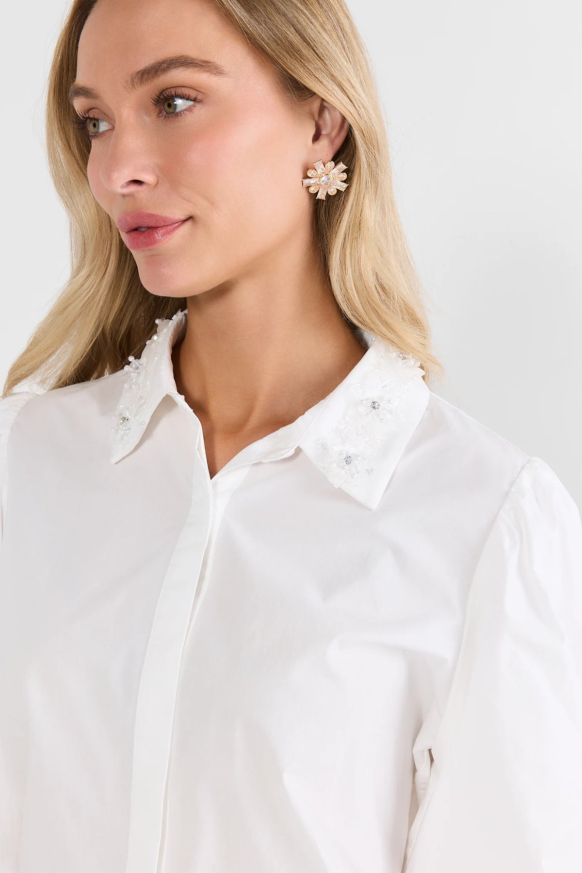 White Embellished Collar Top