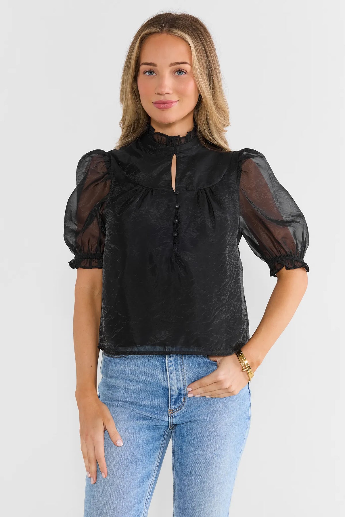 Black Ruffle Trim Top