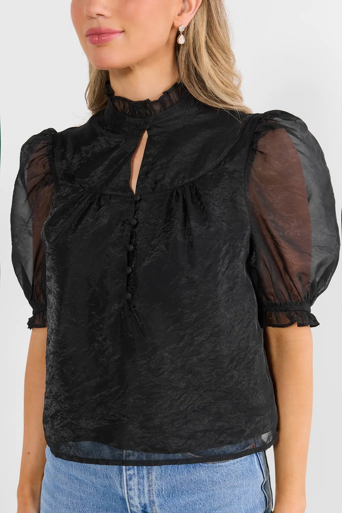 Black Ruffle Trim Top