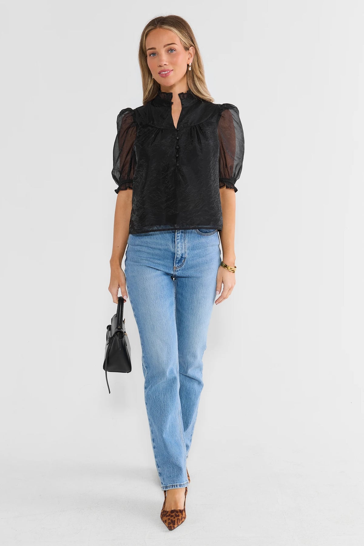 Black Ruffle Trim Top