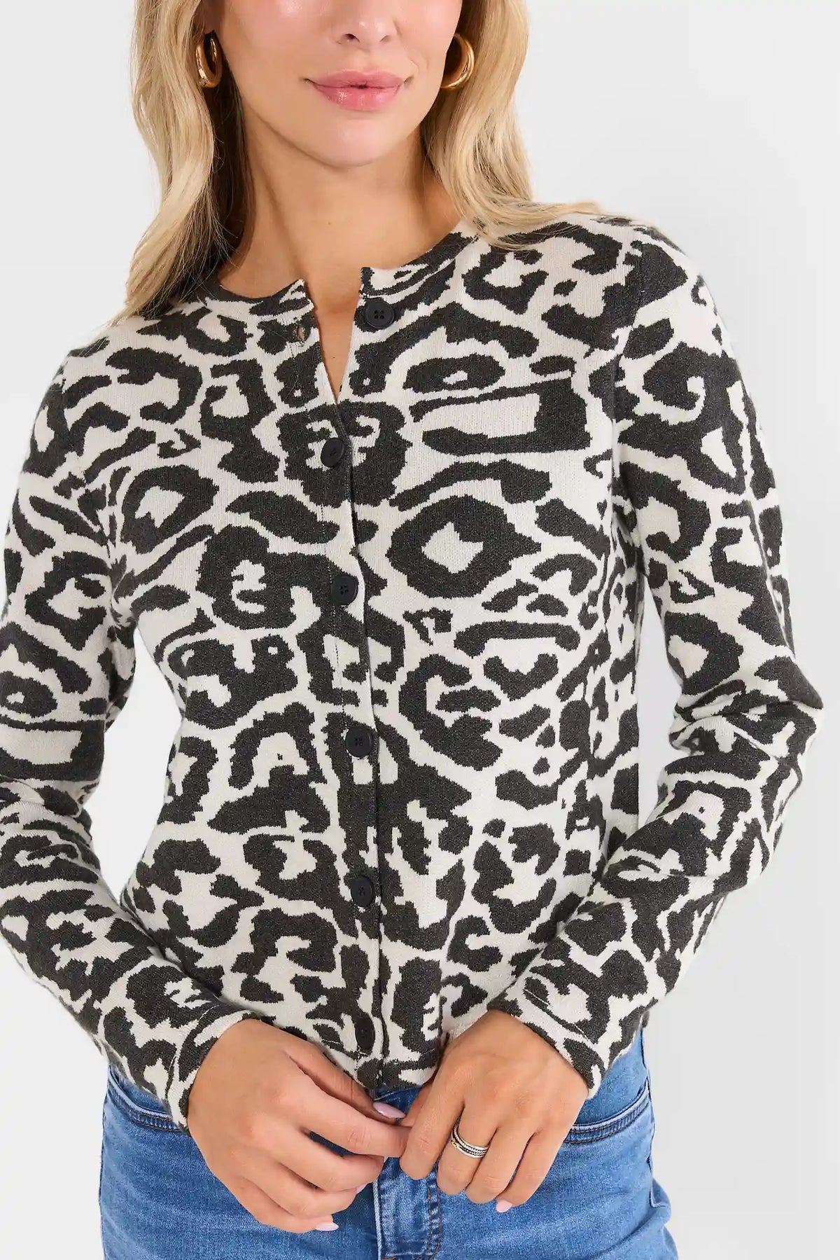 Charcoal Contrast Animal Print Cardigan