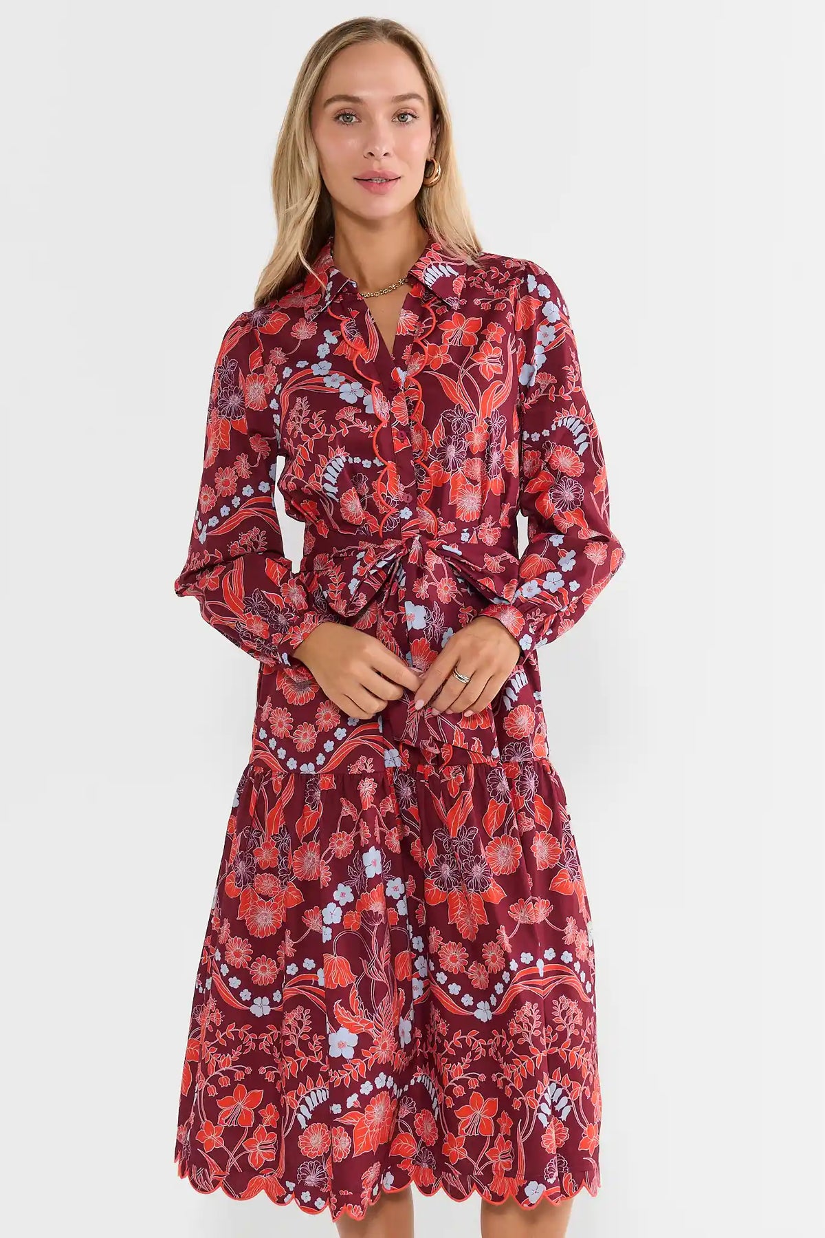 Molly Maroon Multi Print Midi Dress