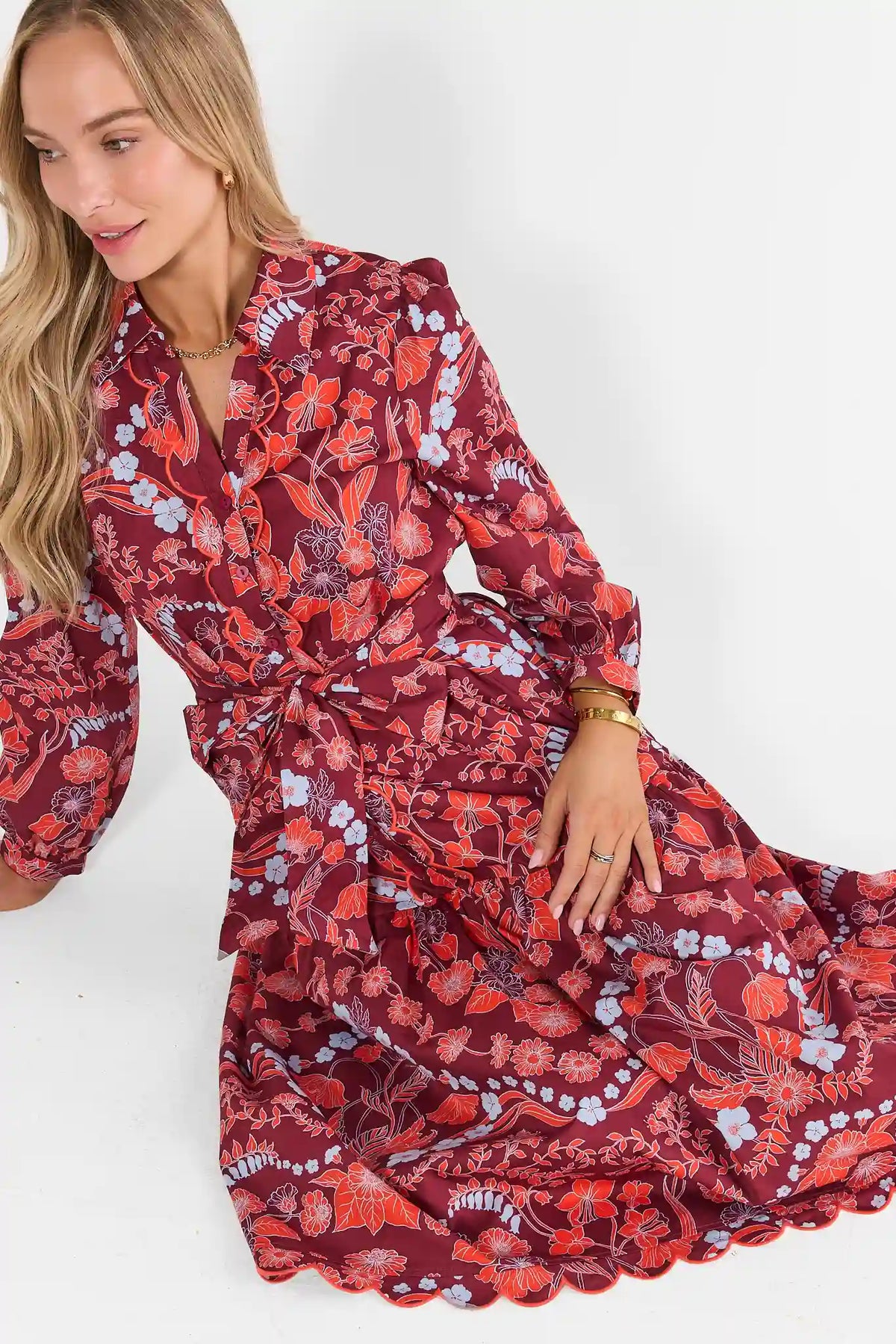 Molly Maroon Multi Print Midi Dress