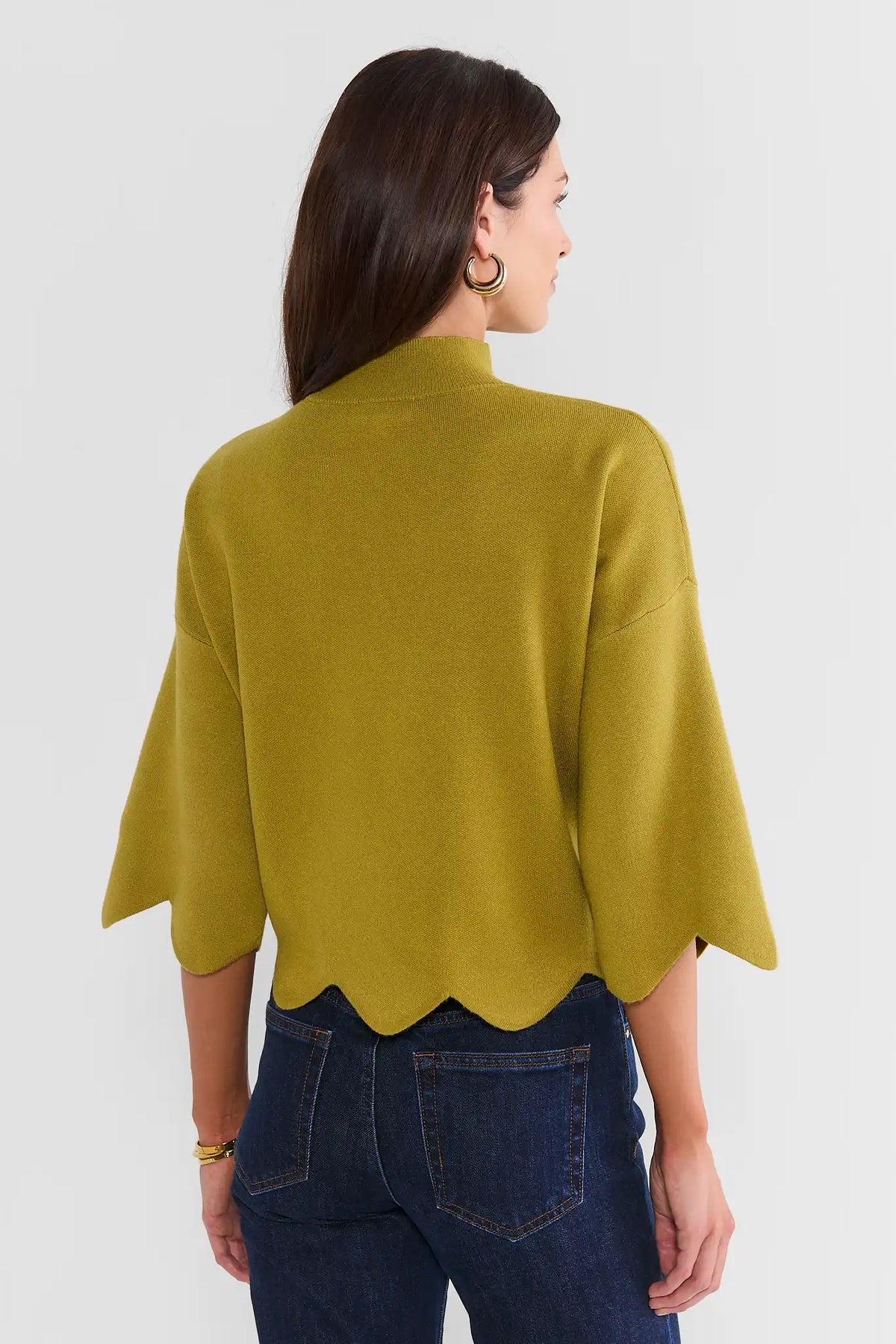 Green Scalloped Mockneck Sweater