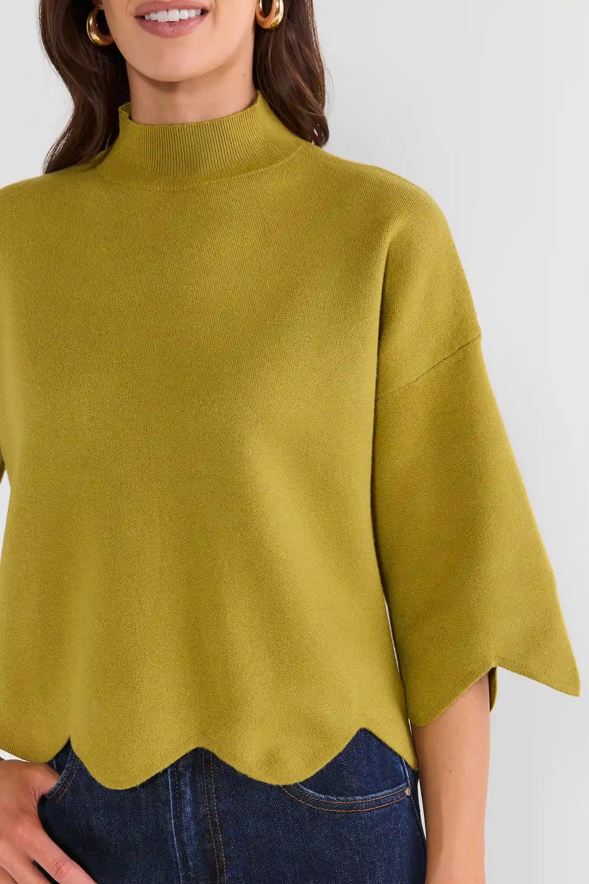 Green Scalloped Mockneck Sweater